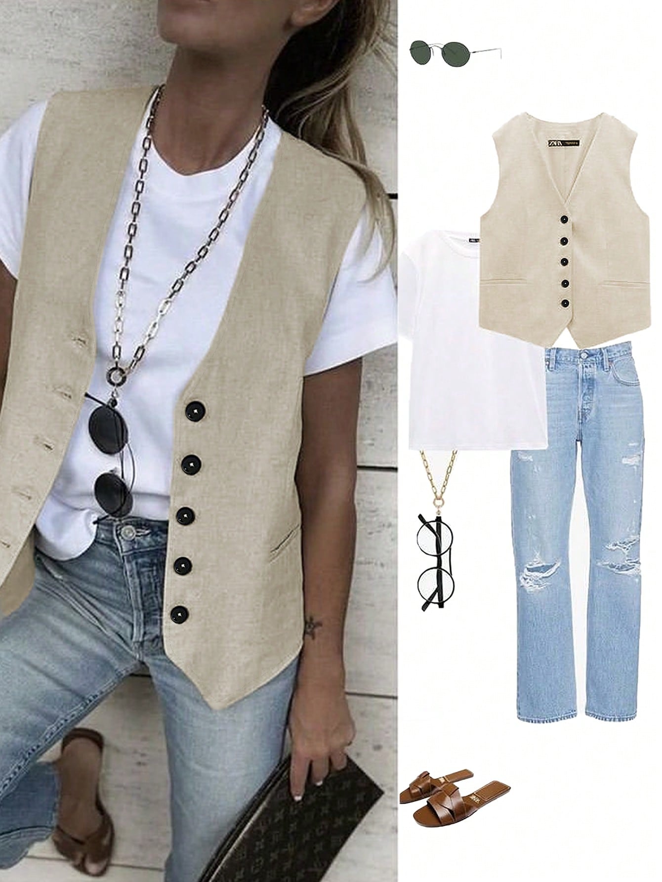 Solid Color Casual Vest Jacket, Spring & Summer