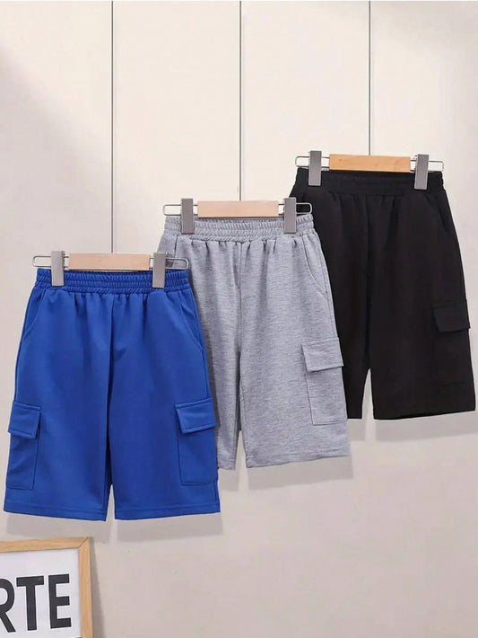 3pcs Tween Boy Fashion Shorts Set, Suitable For Spring, Summer And Autumn