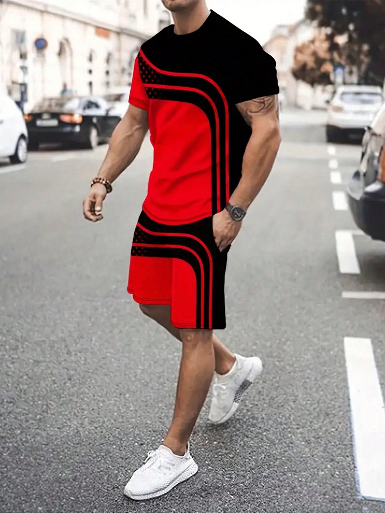 Men's Color Block Patchwork T-Shirt & Shorts Set