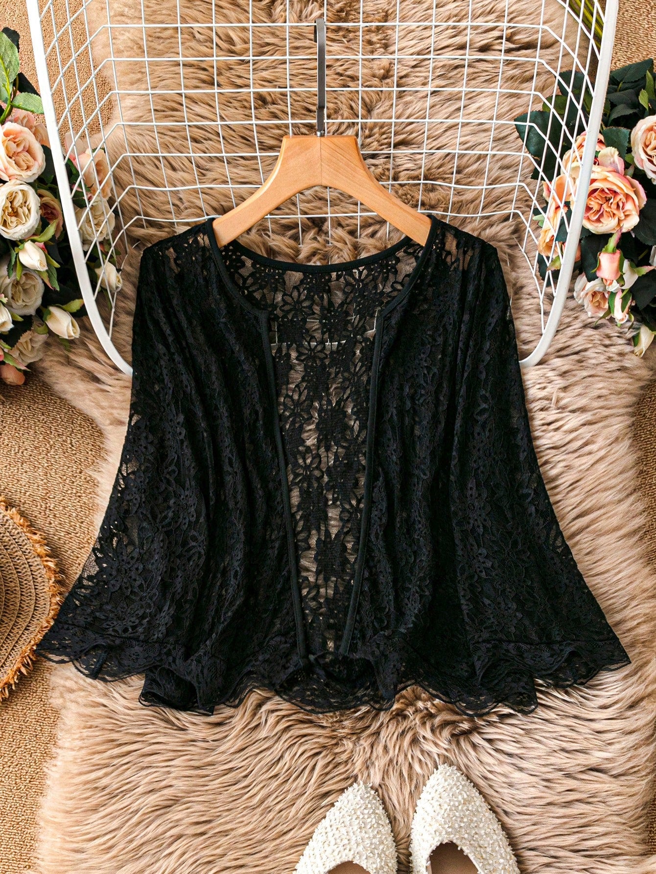 Plus Open Front Crop Lace Jacket