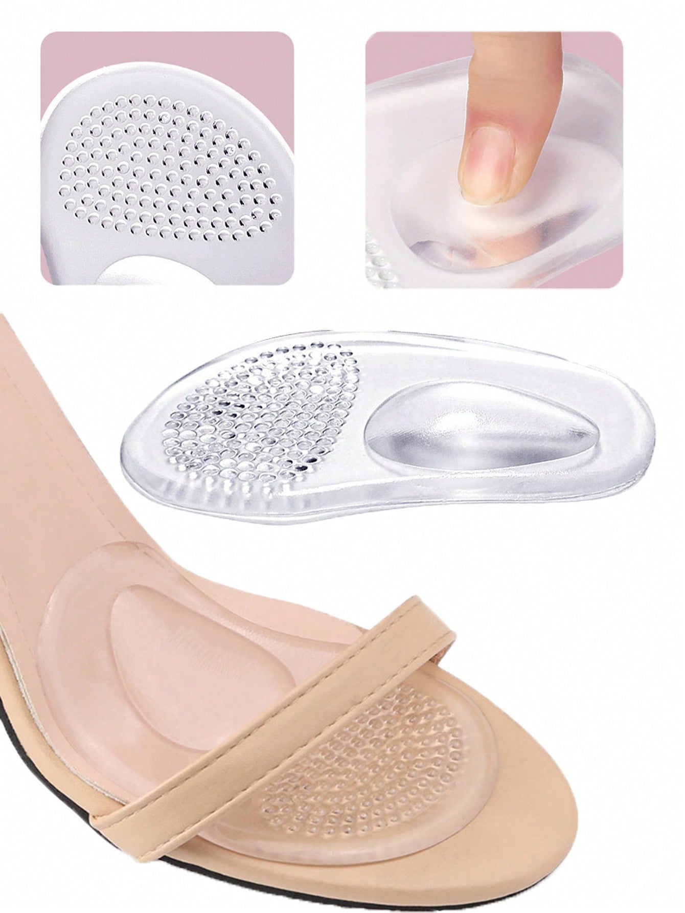 1 Pair Forefoot Insert Cushion Pads For Women Shoes Anti Slip Silicone Foot Pain Relief Pads For High Heels Sandals Gel Shoe Insoles