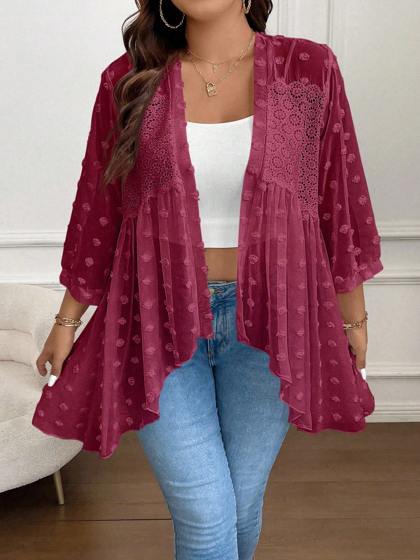 Plus Size Women's Fashionable Sheer Long Sleeve Jacket