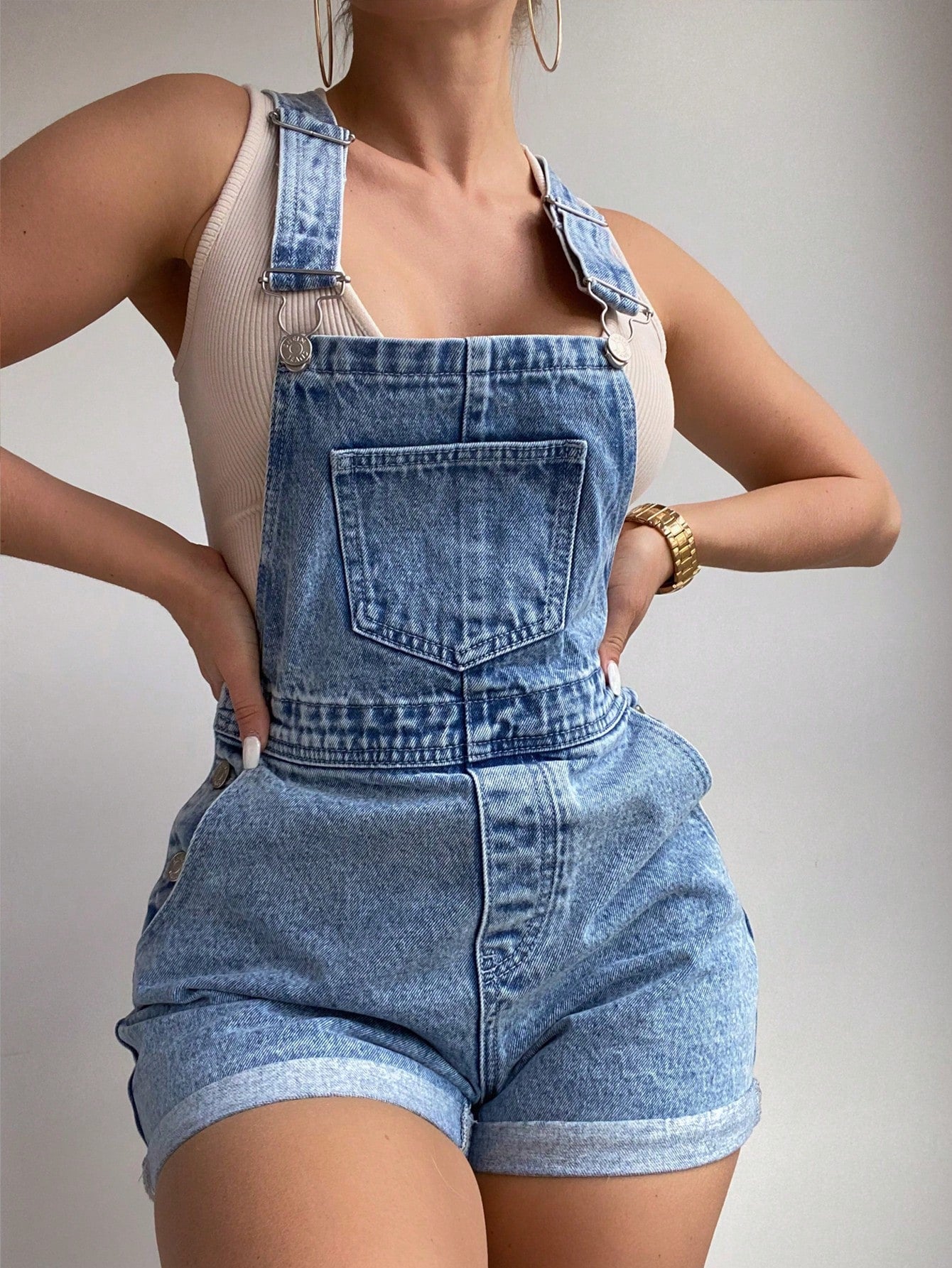 Frenchy Casual Denim Short Dungarees Overall, Summer Daily