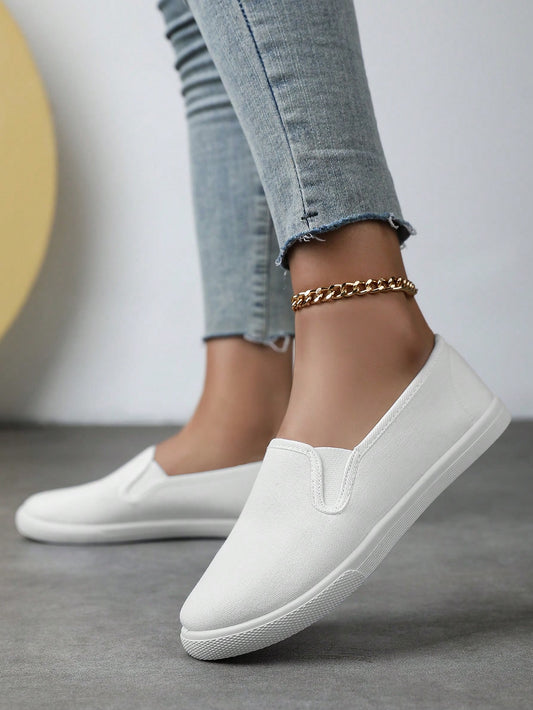 Unisex Solid Color Canvas Shoes, Low-Cut Round Toe Sneakers, Women's Flat Shoes, Casual Sports Outdoor Shoes, Work Shoes