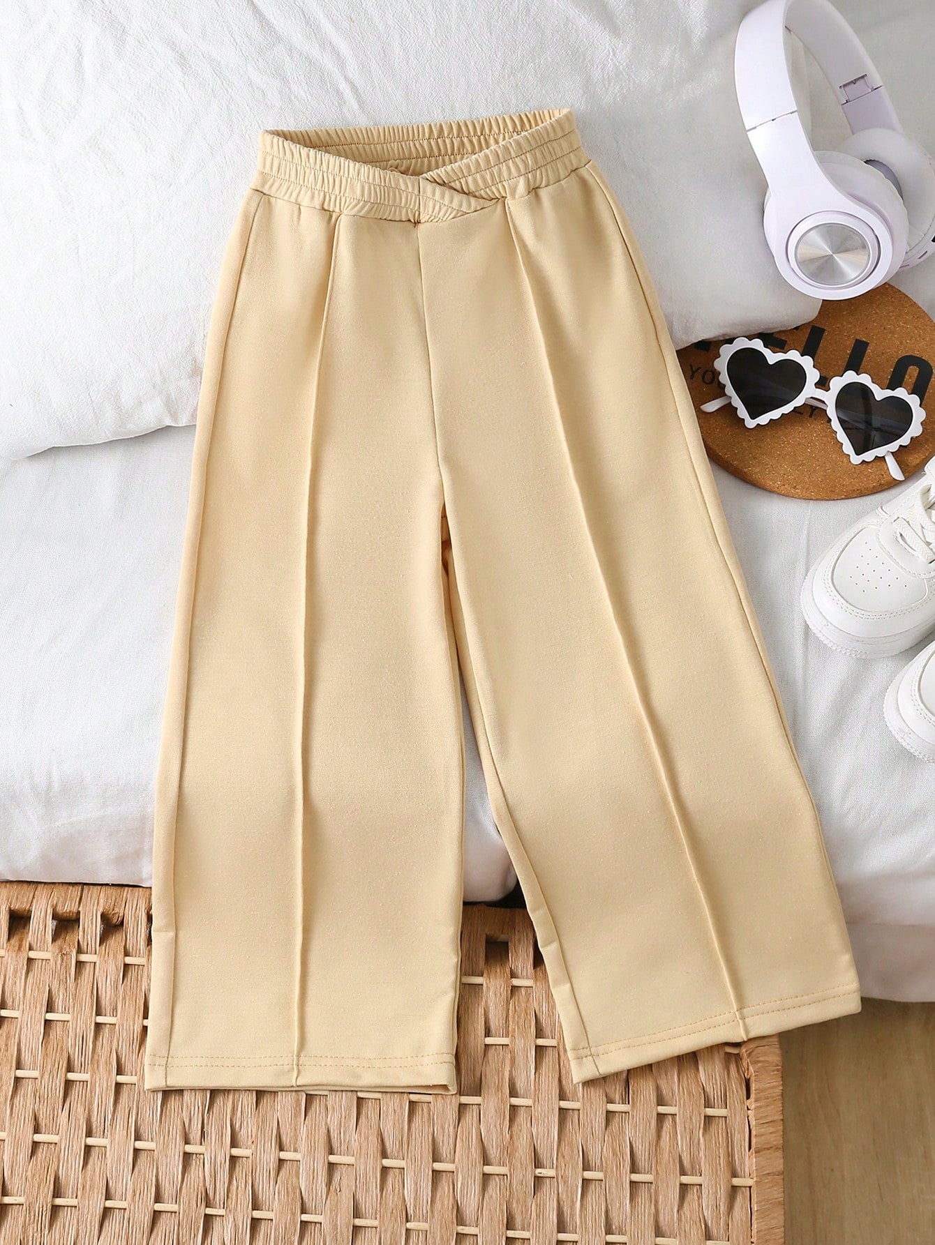 Young Girl Elastic Waist Solid Color Casual Daily Wear Sports Pants