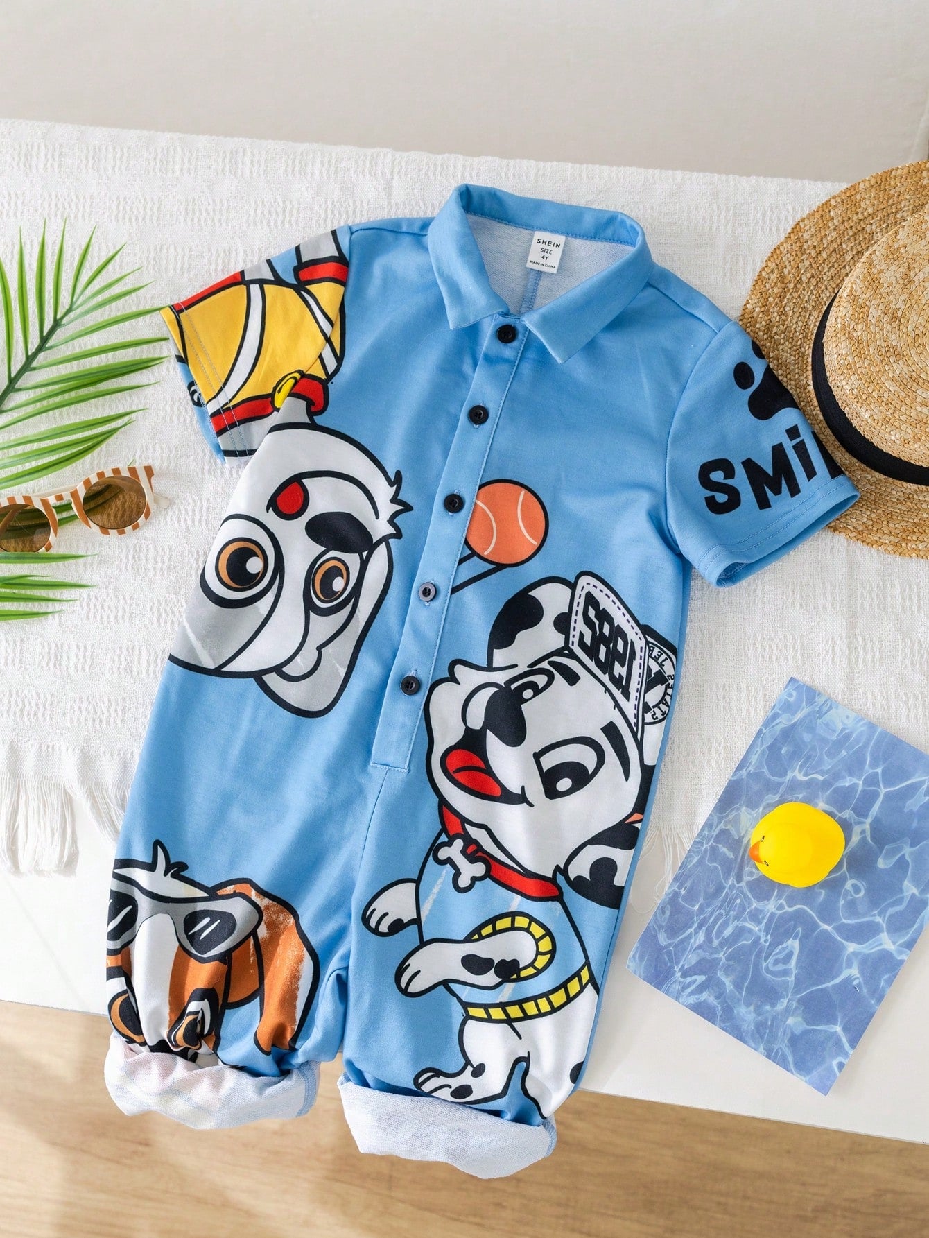 Young Boy Cute Dog Print Jumpsuit