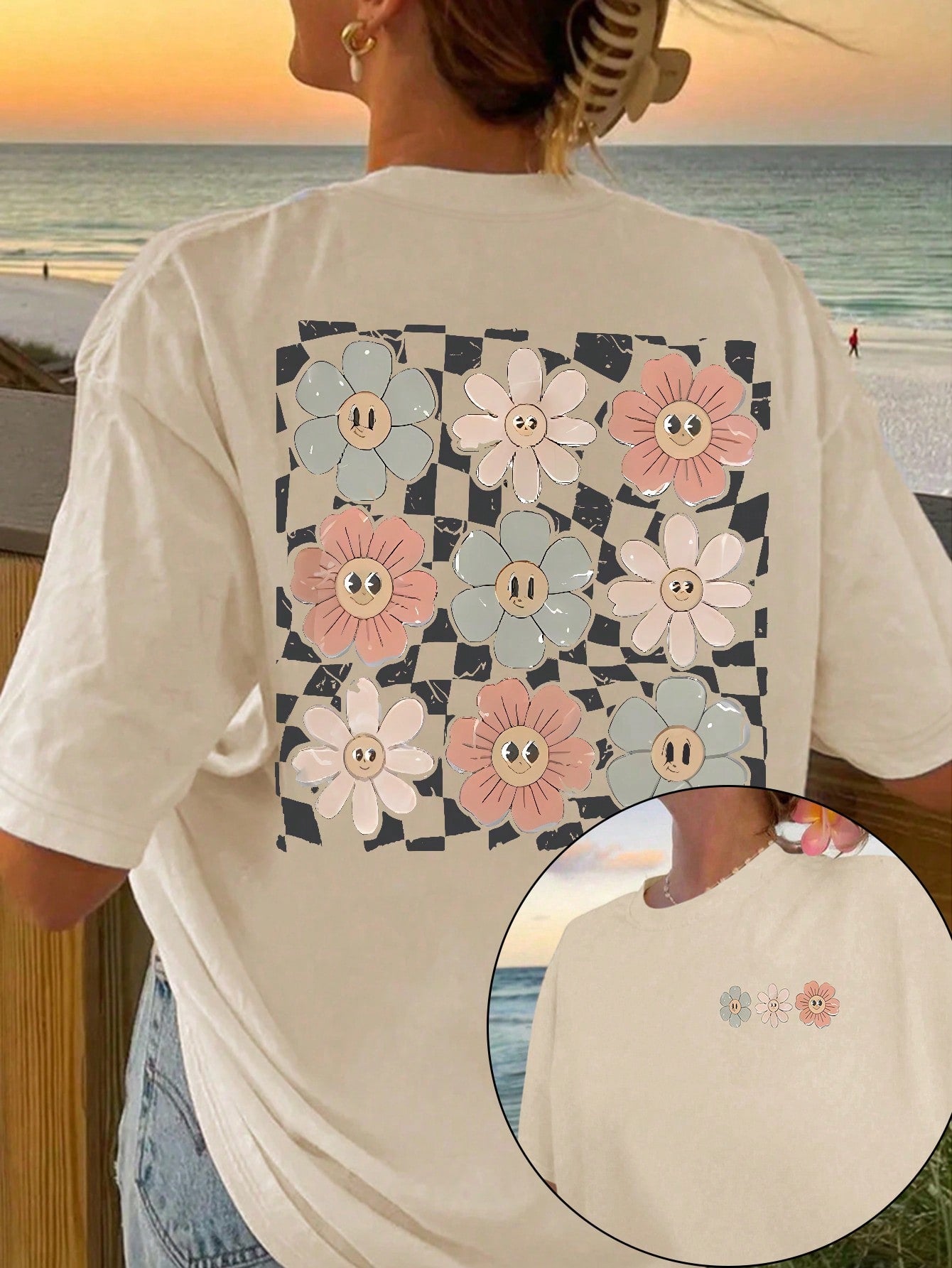 Plus Floral Print Drop Shoulder Tee