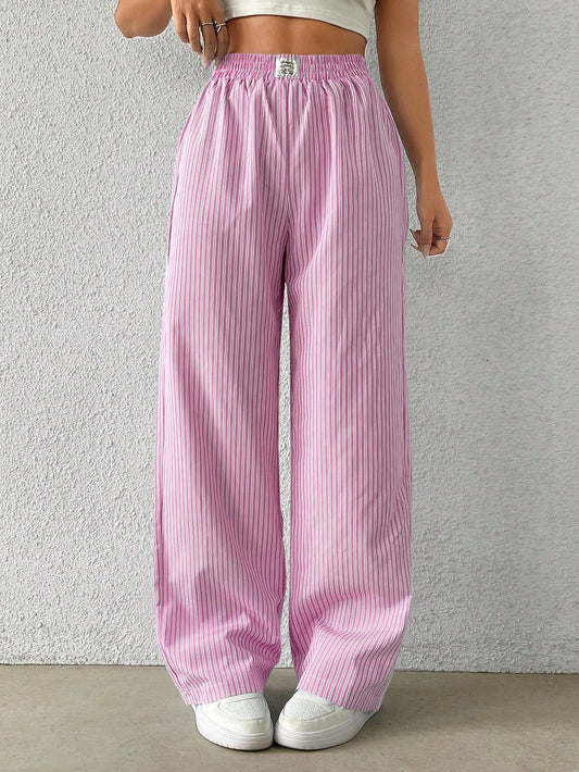 Striped Print Wide Leg Pants