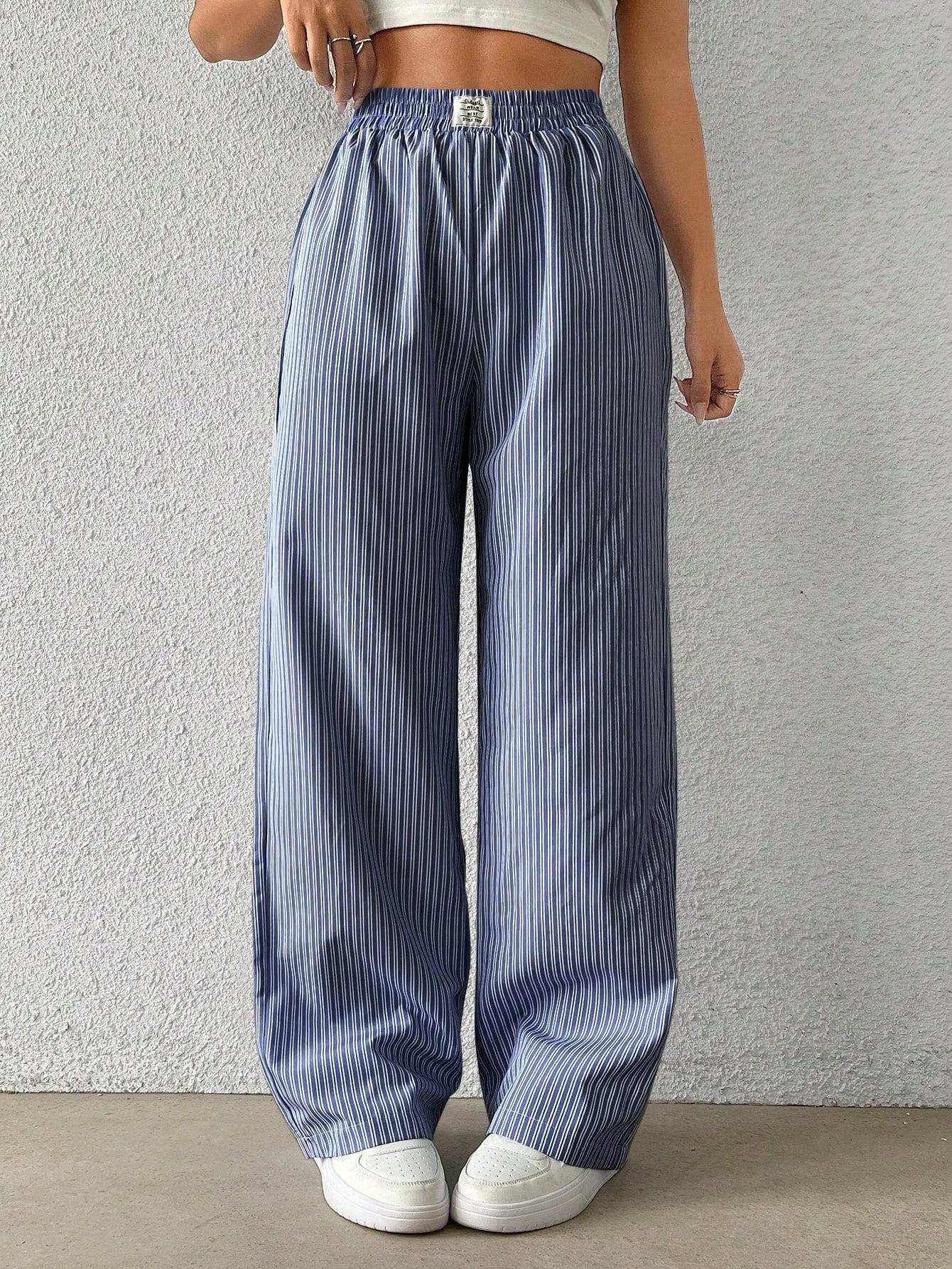 Striped Print Wide Leg Pants