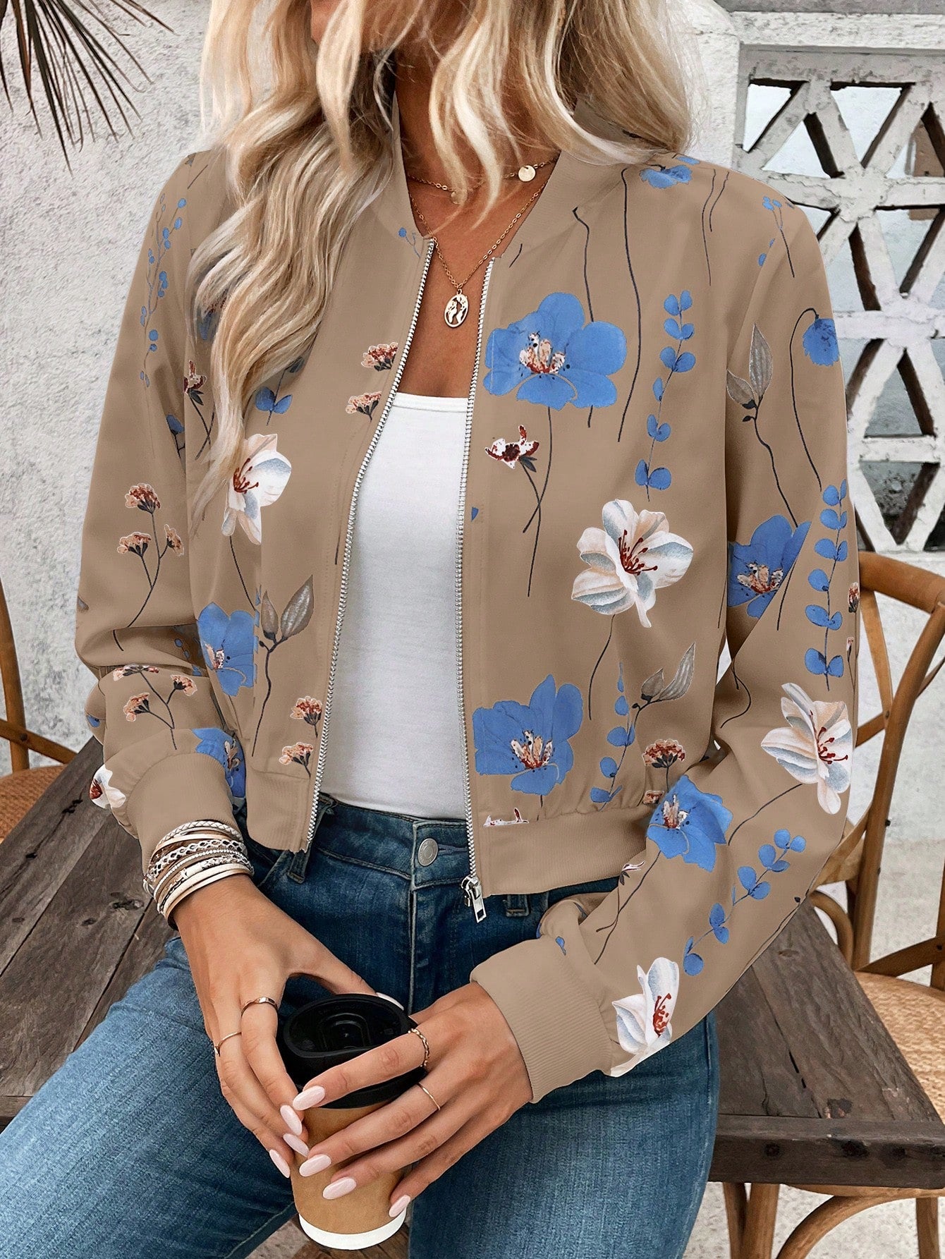 Zipper Printed Summer Women's Short Jacket