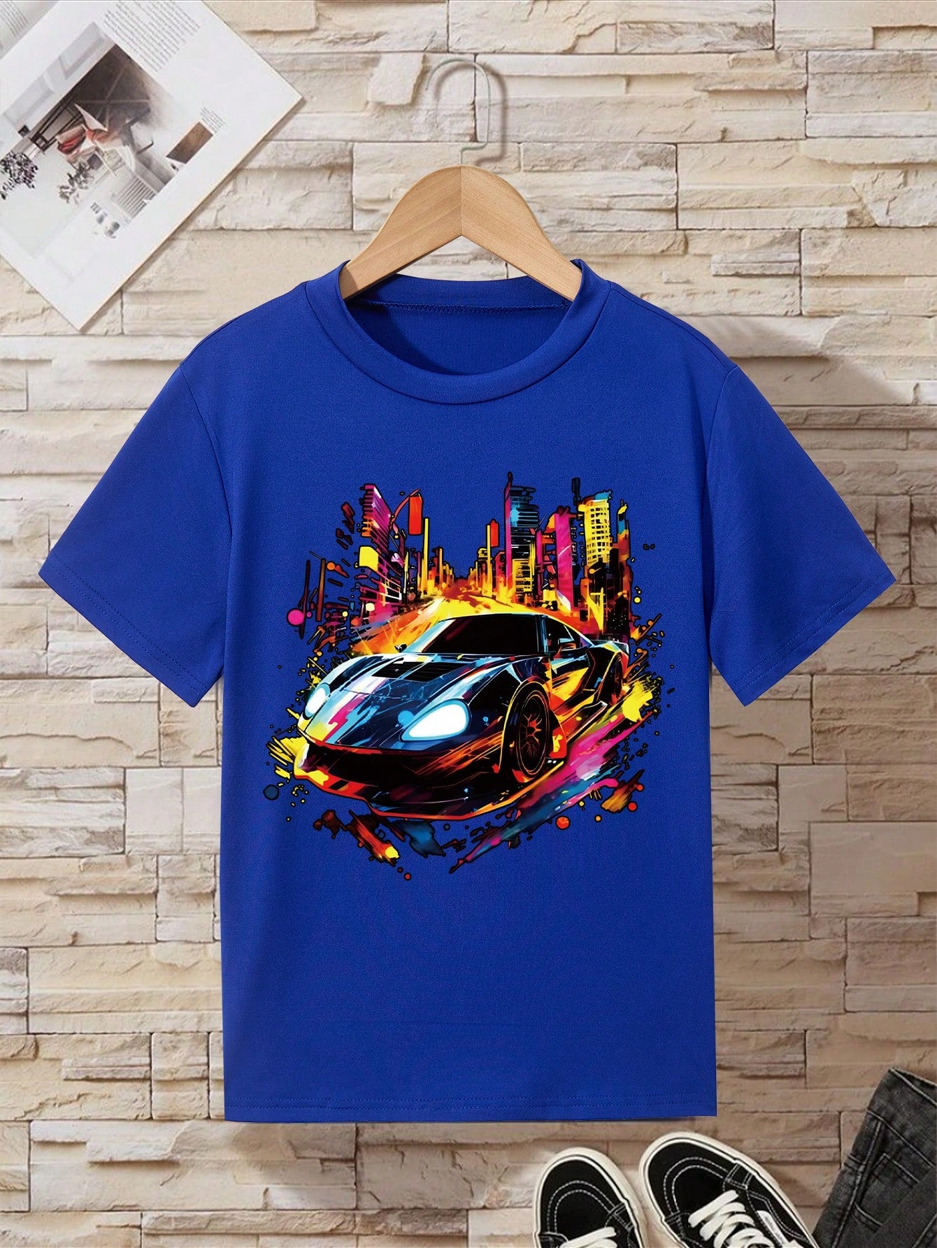 Tween Boy Round Neck Race Car Printed Summer Casual Short Sleeve T-Shirt