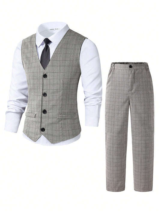 2pcs Teen Boy Gentleman Suit Including Vest And Long Dress Pants, Elegant And , Ideal For Birthday Parties, Evening Shows, Weddings, Etc.