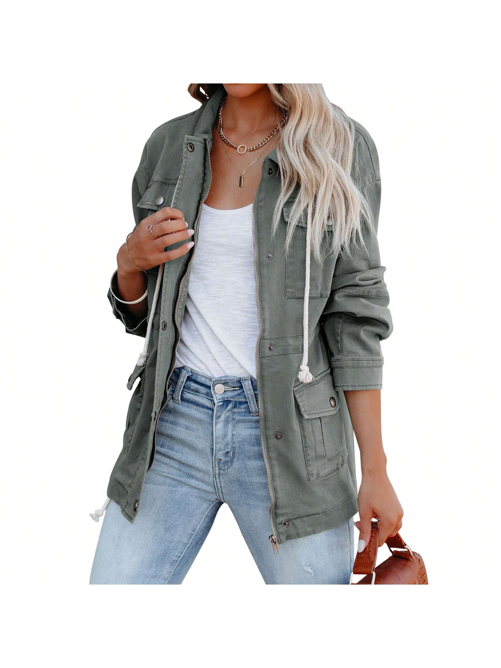 PiePieBuy Womens Military Anorak Jacket Zip Up Snap Buttons Lightweight Safari Utility Coat Outwear With Pockets 4.0 4.0 Out Of 5 Stars    355 Ratings | Search This Page