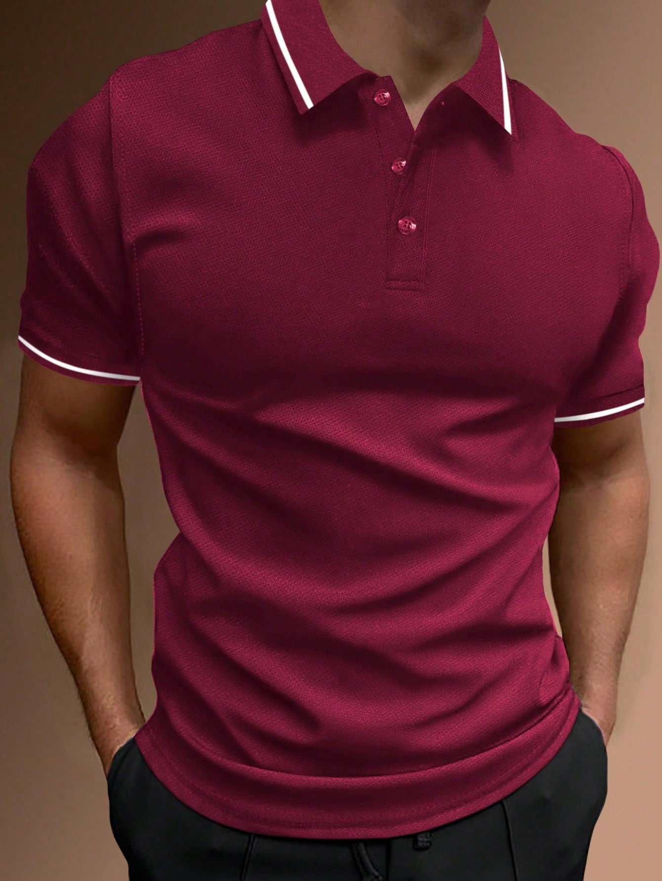 Men Single Striped Trim Polo Shirt