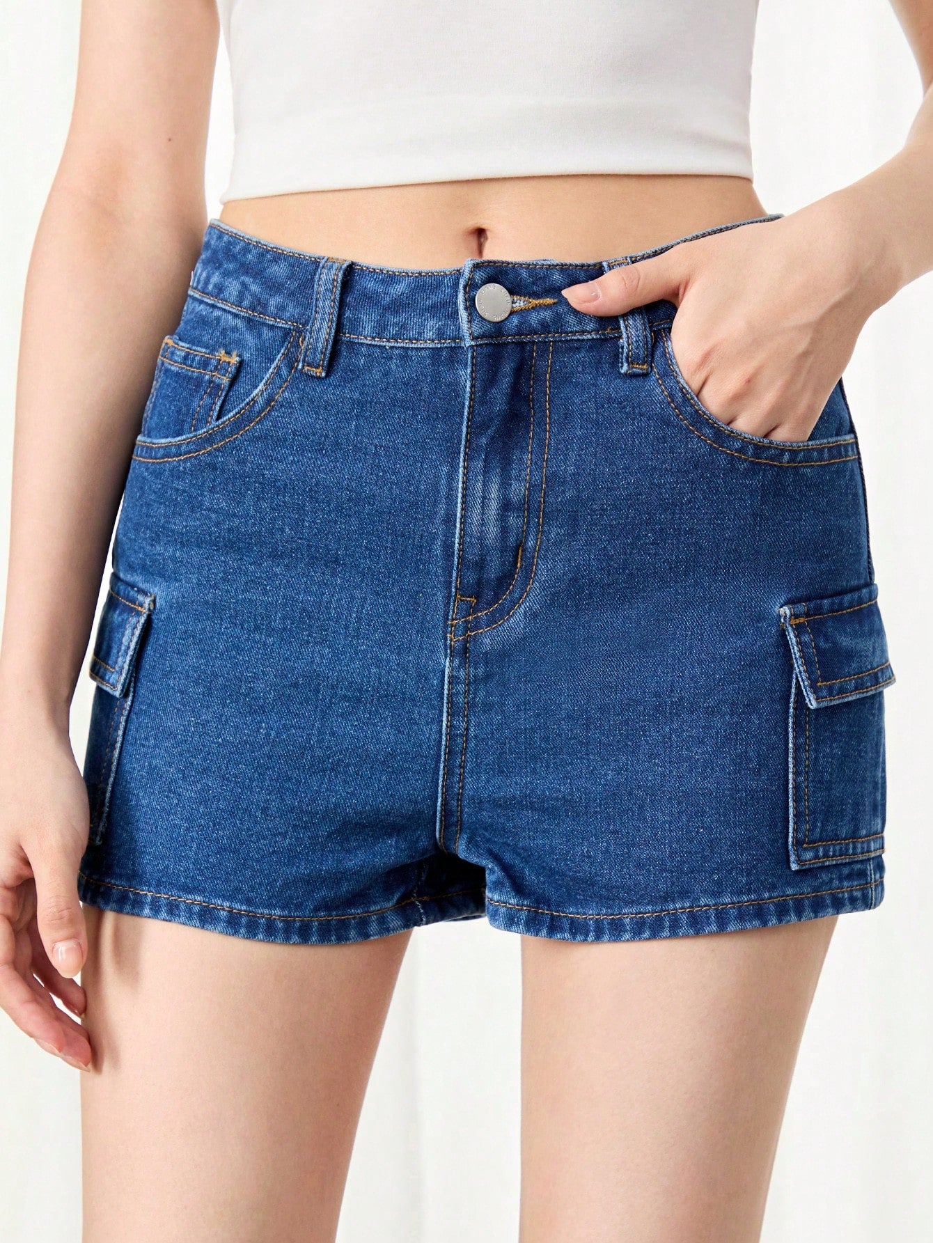 Teen Girls Flap Pocket Denim Shorts