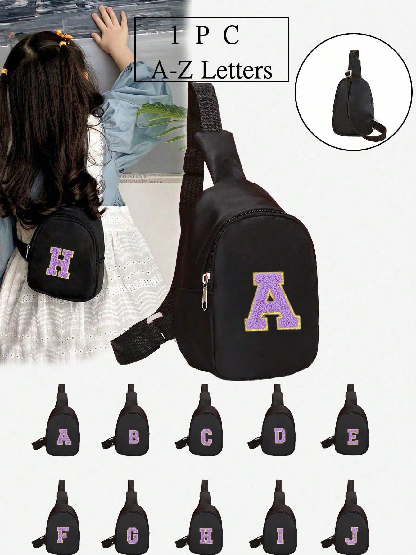 1pc Piece Boys And Girls Nylon Zipper Close Stylish Letter Pattern Small Chest Bag Casual Bag Suitable For Everyday Use