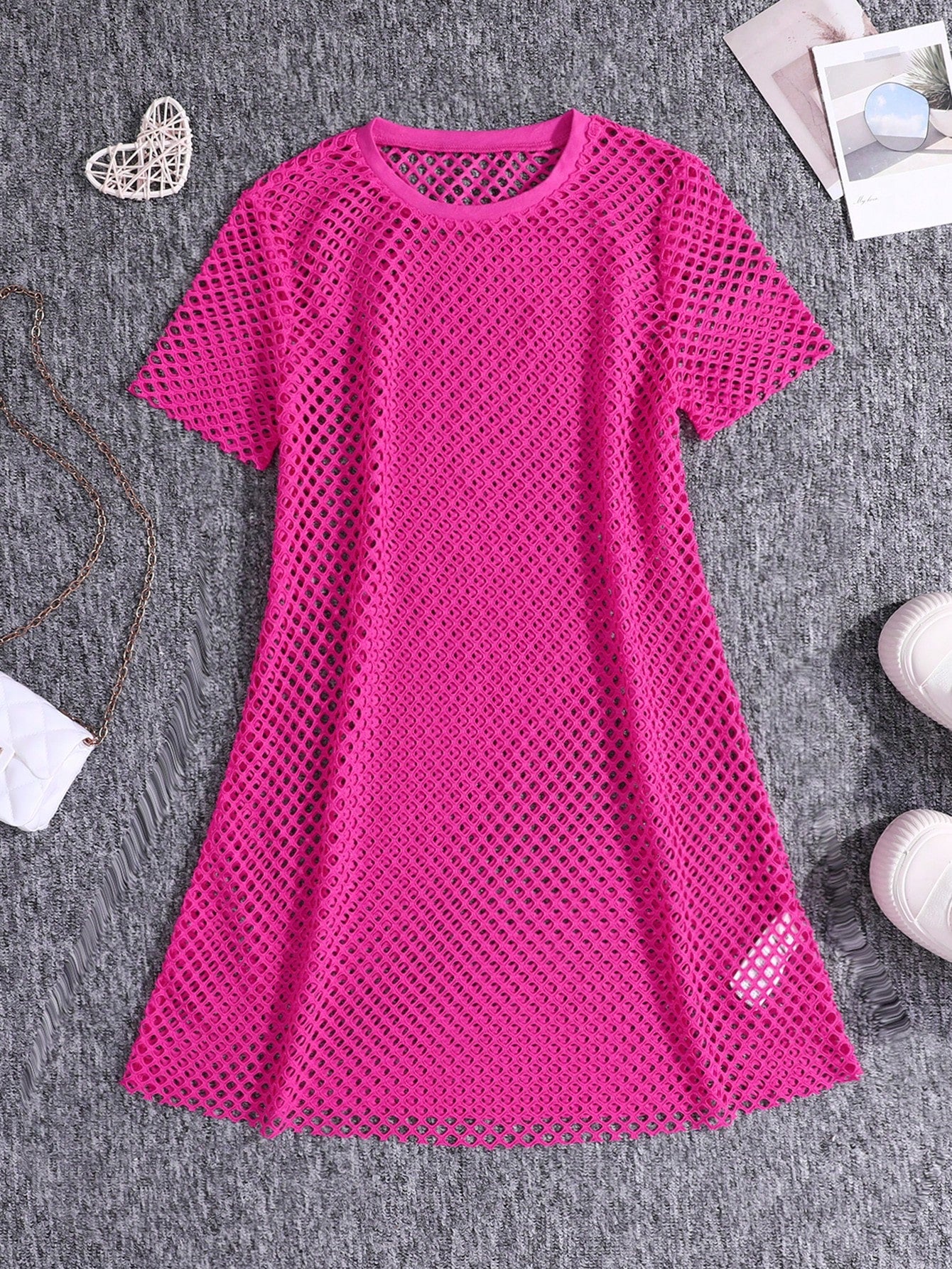 Tween Girls' Casual Knit Mesh Crewneck Short Sleeve Cover Up Top For Daily Wear