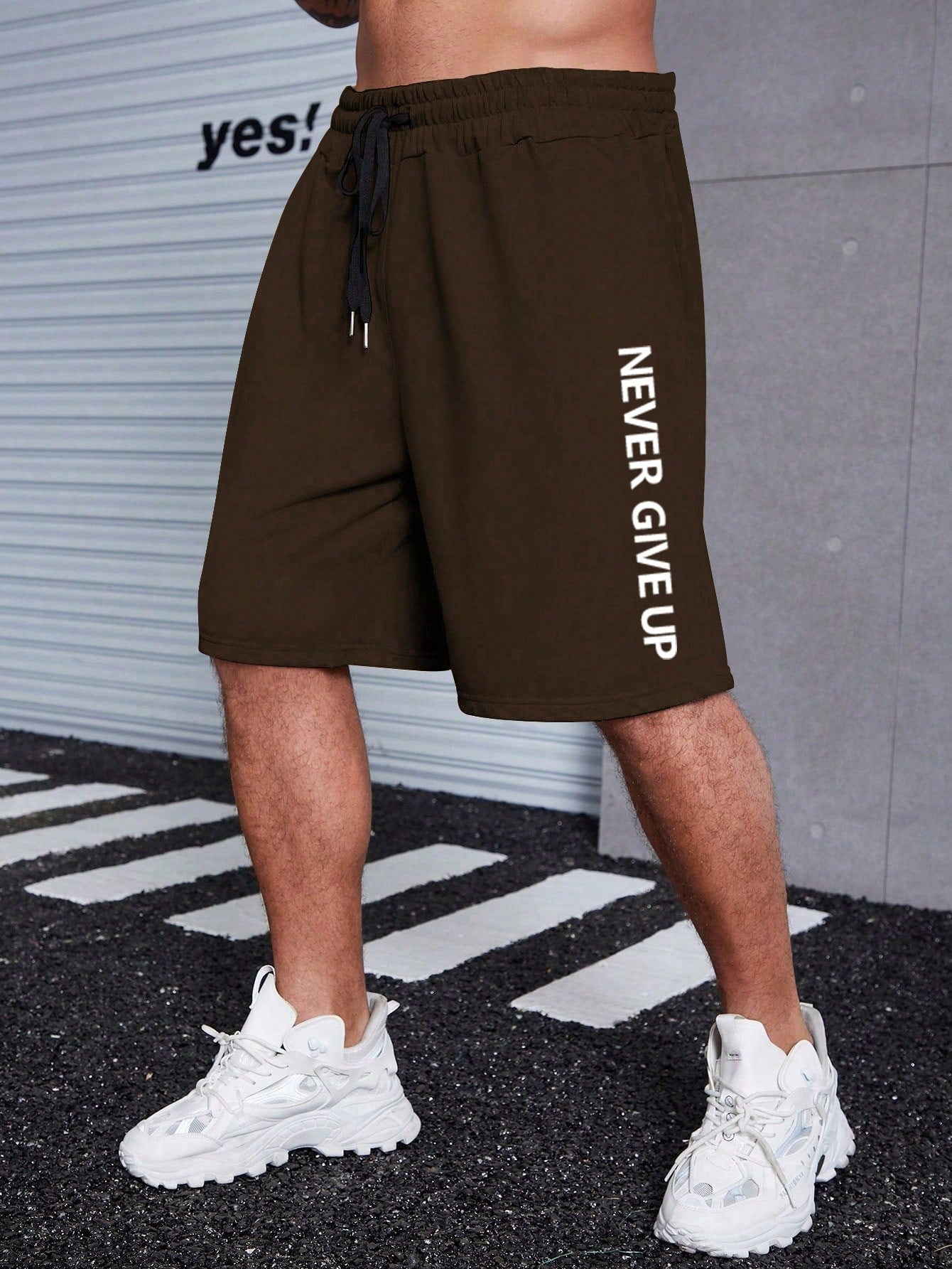 Men Plus Slogan Graphic Drawstring Waist Shorts Pattern Letter Size