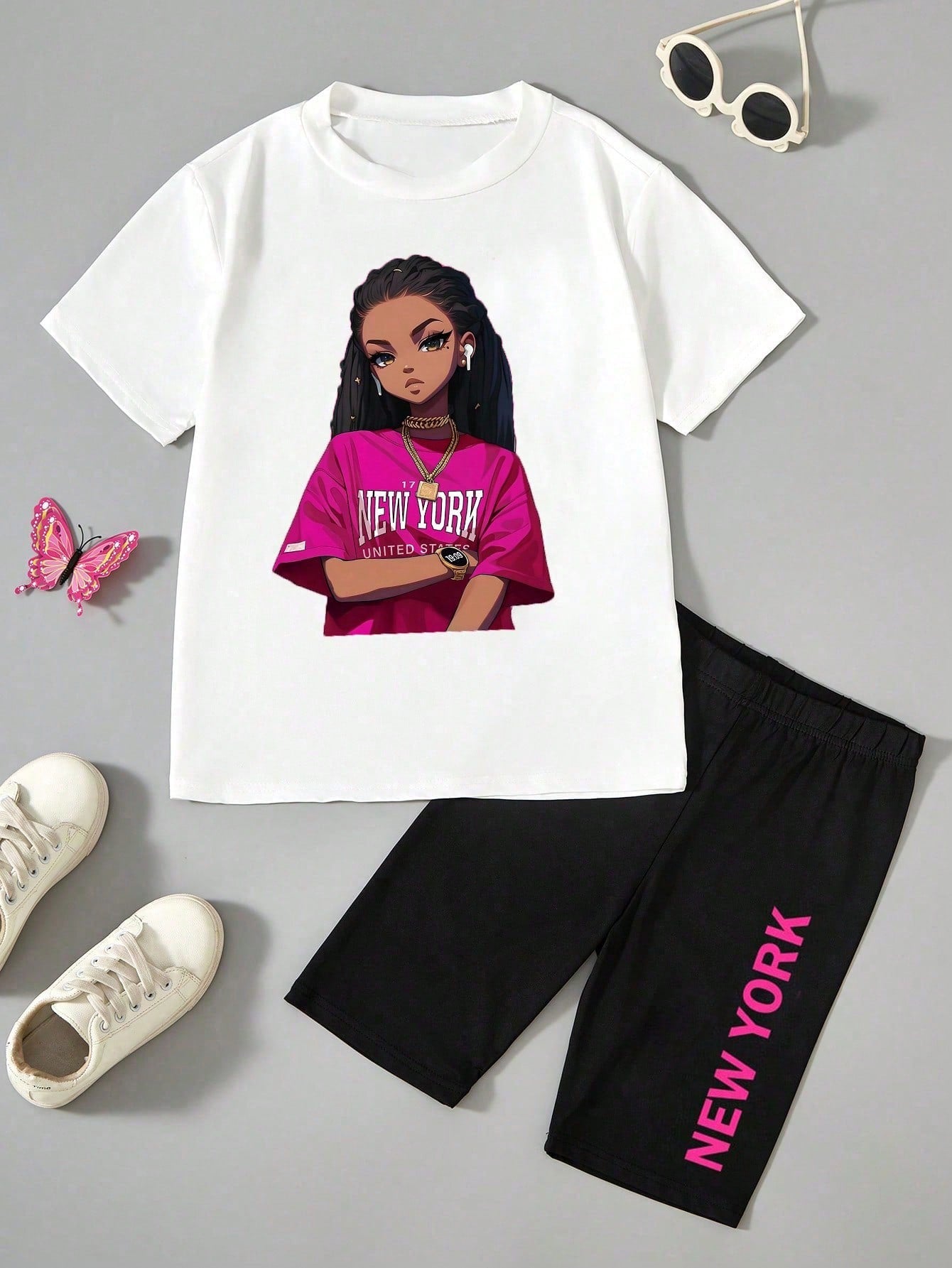 Tween Girl Casual T-Shirt And Tight Shorts Set