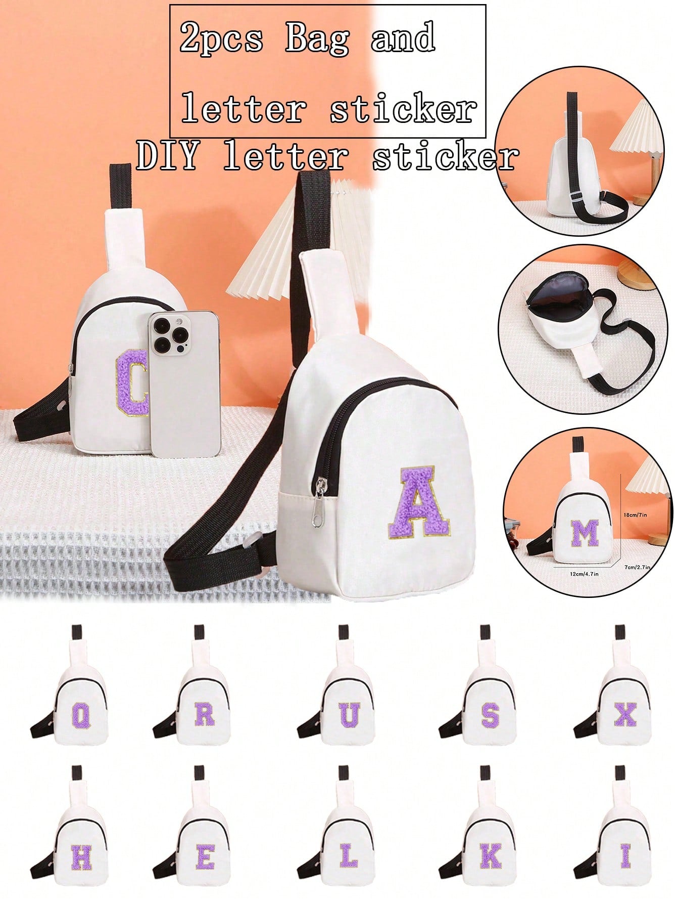 2pcs Boys And Girls Nylon Zipper Close Stylish Letter Chest Bag, All-In-One Casual Bag Suitable For Everyday Use(Alphabet Diy Handmade Bag!!!)