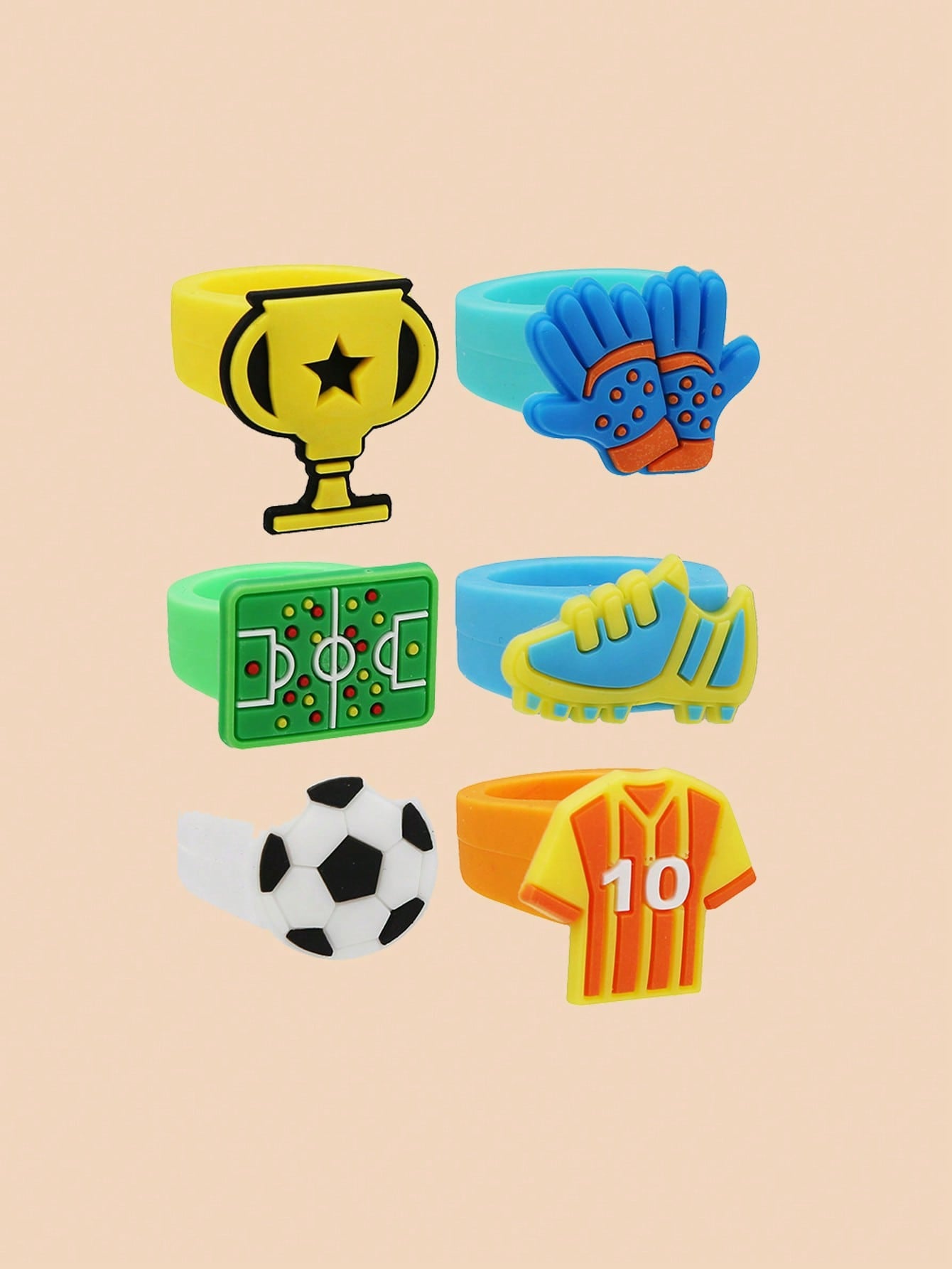 6pcs Soccer World Cup Ring PVC Ring Silicone Ring Cartoon Gift For Children