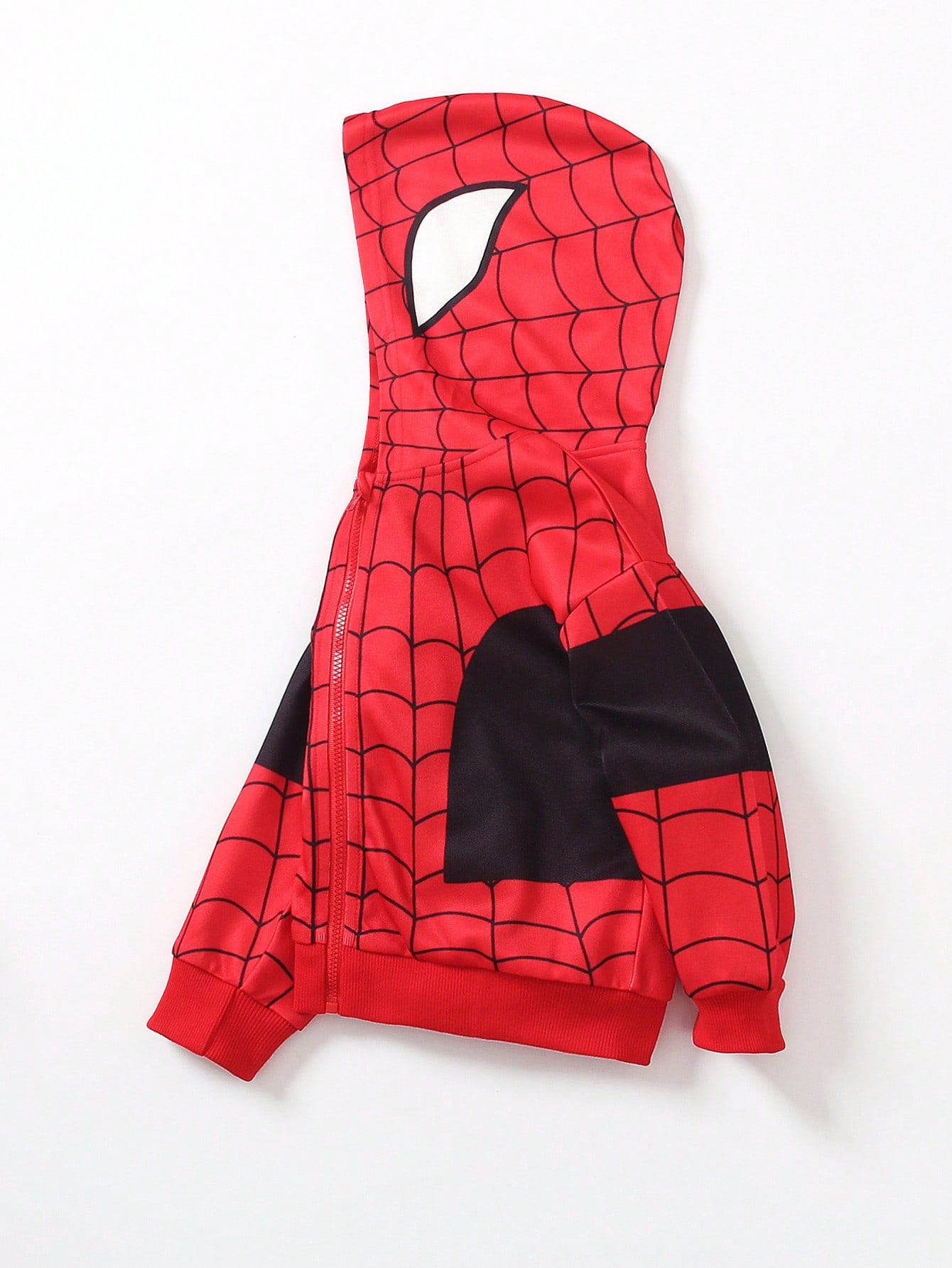 Young Boys Red Knitted Spider Web Digital Print Zipper Jacket For Autumn, Halloween Party & Performance