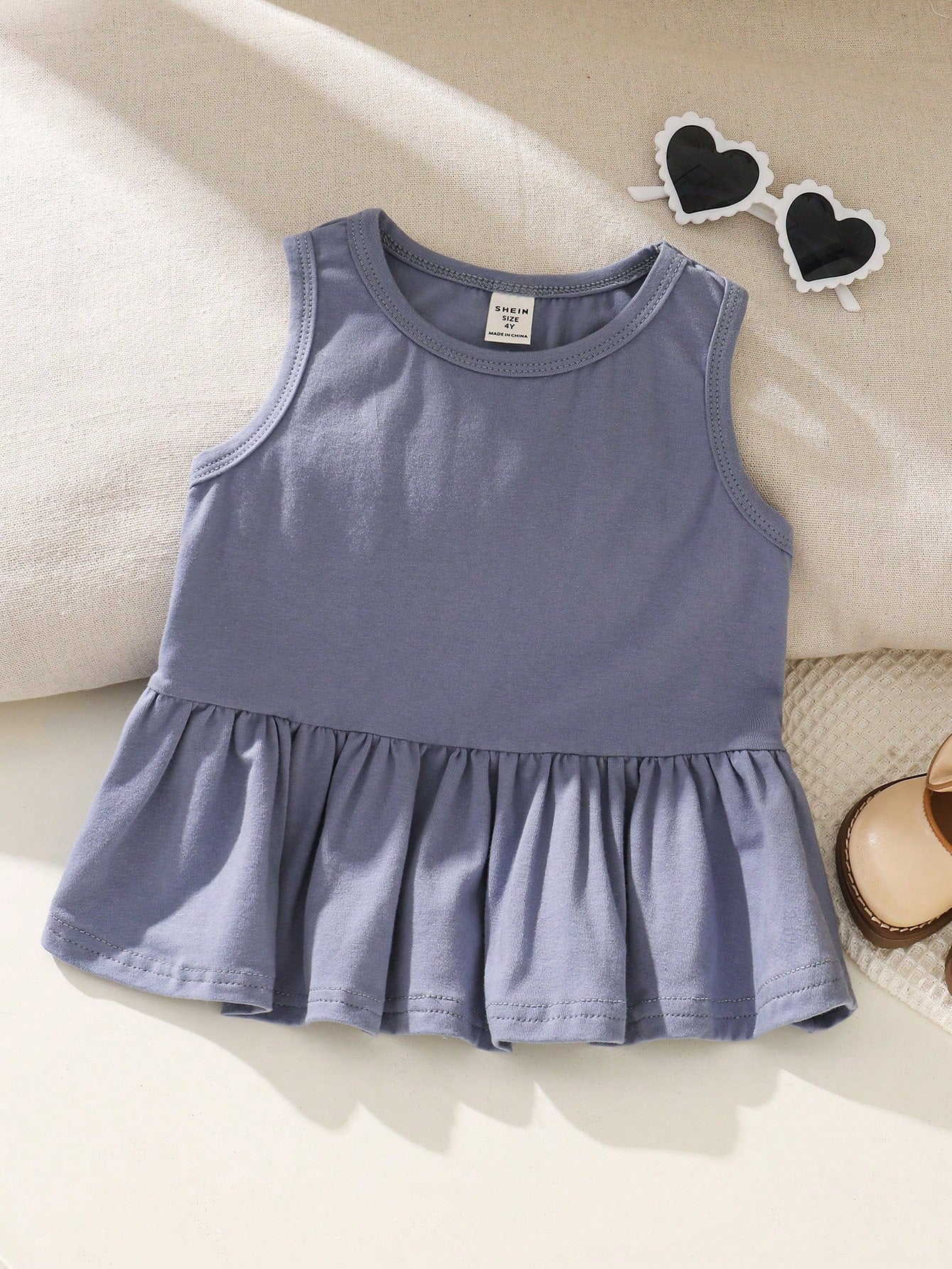 Young Girl Knitted Solid Color Sleeveless Round Neck  Casual Tank Top