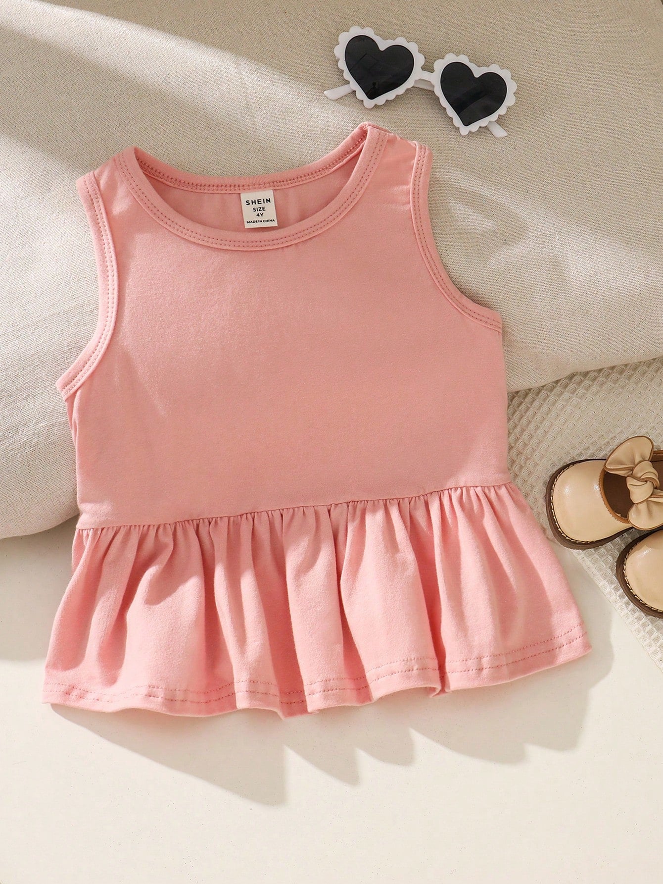 Young Girl Knitted Solid Color Sleeveless Round Neck  Casual Tank Top