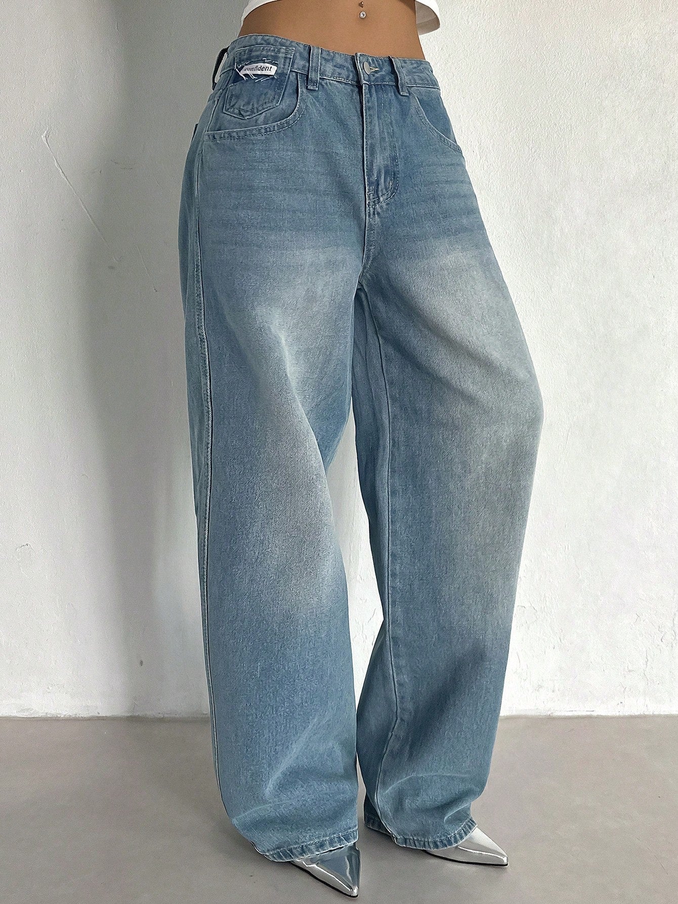 Casual Straight Leg Jeans With Washing Effect