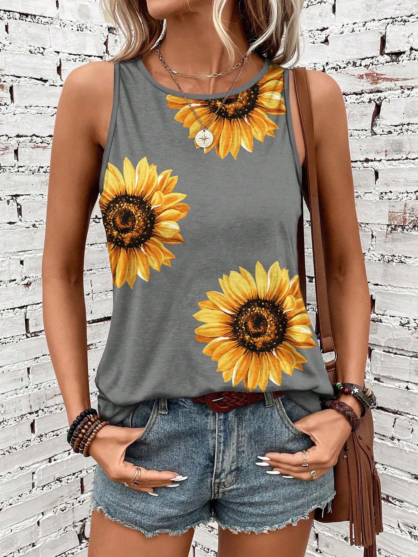 Women's Casual Floral Pattern Summer Round Neck Tank Top