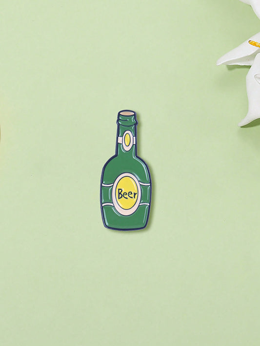 1pc Creative Novelty Brooch, Simulated Green Beer Bottle Shaped Badge, Fashionable Clothing Accessory Wholesales