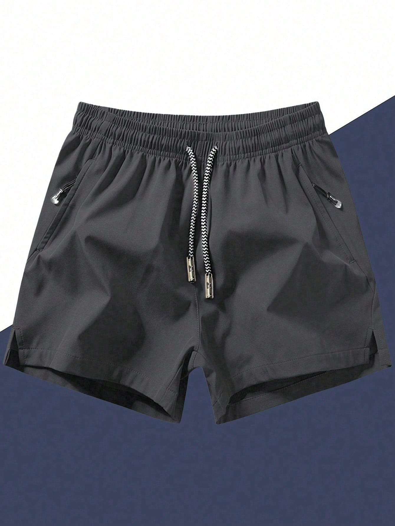 Men Drawstring Waist Zipper Pocket Shorts