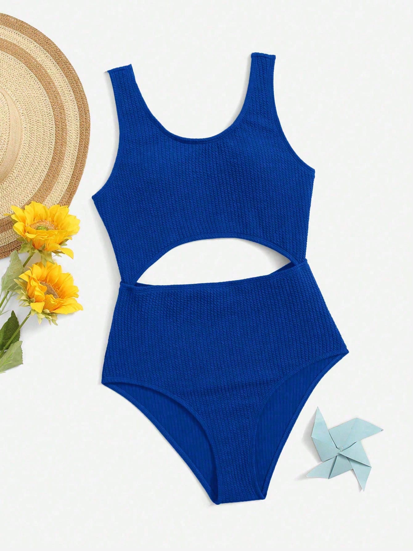 Teen Girls Textured Cut Out One Piece Swimsuit