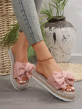 Women's Fashionable Bow Decorated Fisherman Style Beach Sandals With  Rope Sole, Peep-Toe Heeled Platform Slides For Casual Summer Outfits