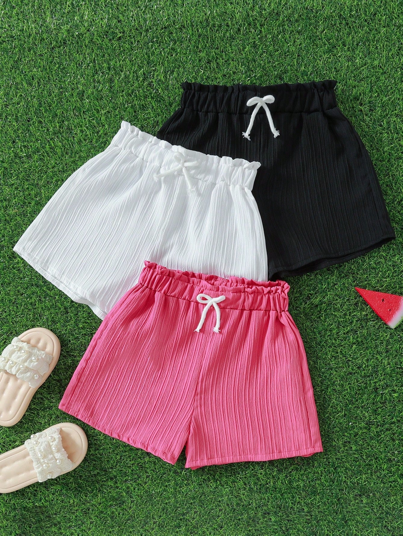 3pcs/Set Solid Color Casual Bowknot Shorts For Teenage Girls, Summer