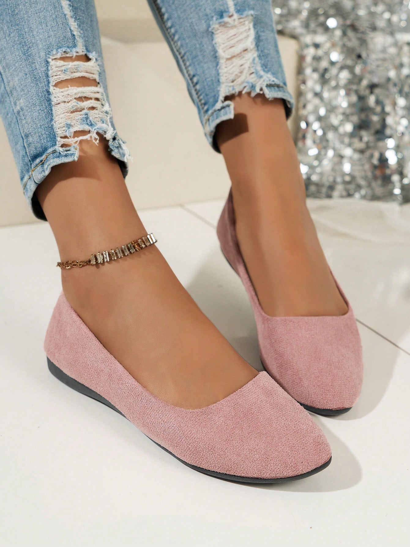 New Teenagers Pointed-Toe Solid Color Suede Fashion Shallow-Mouth All-Match Flat Shoes