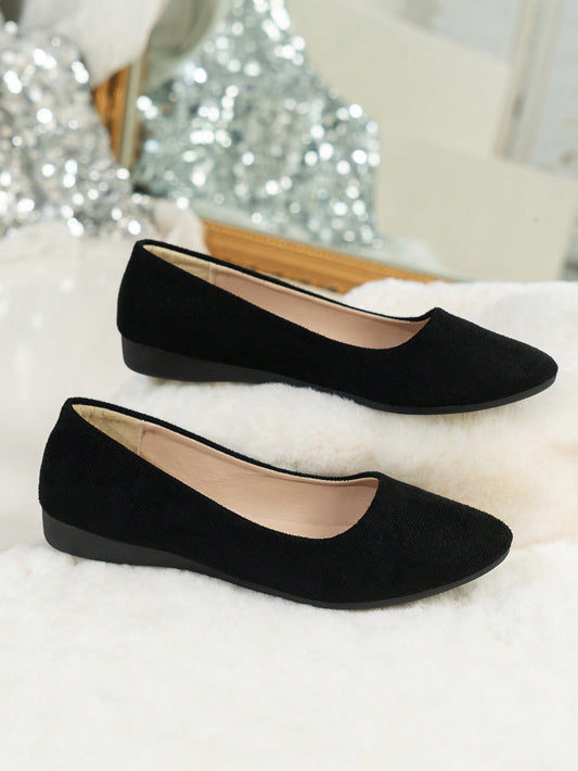 New Teenagers Pointed-Toe Solid Color Suede Fashion Shallow-Mouth All-Match Flat Shoes