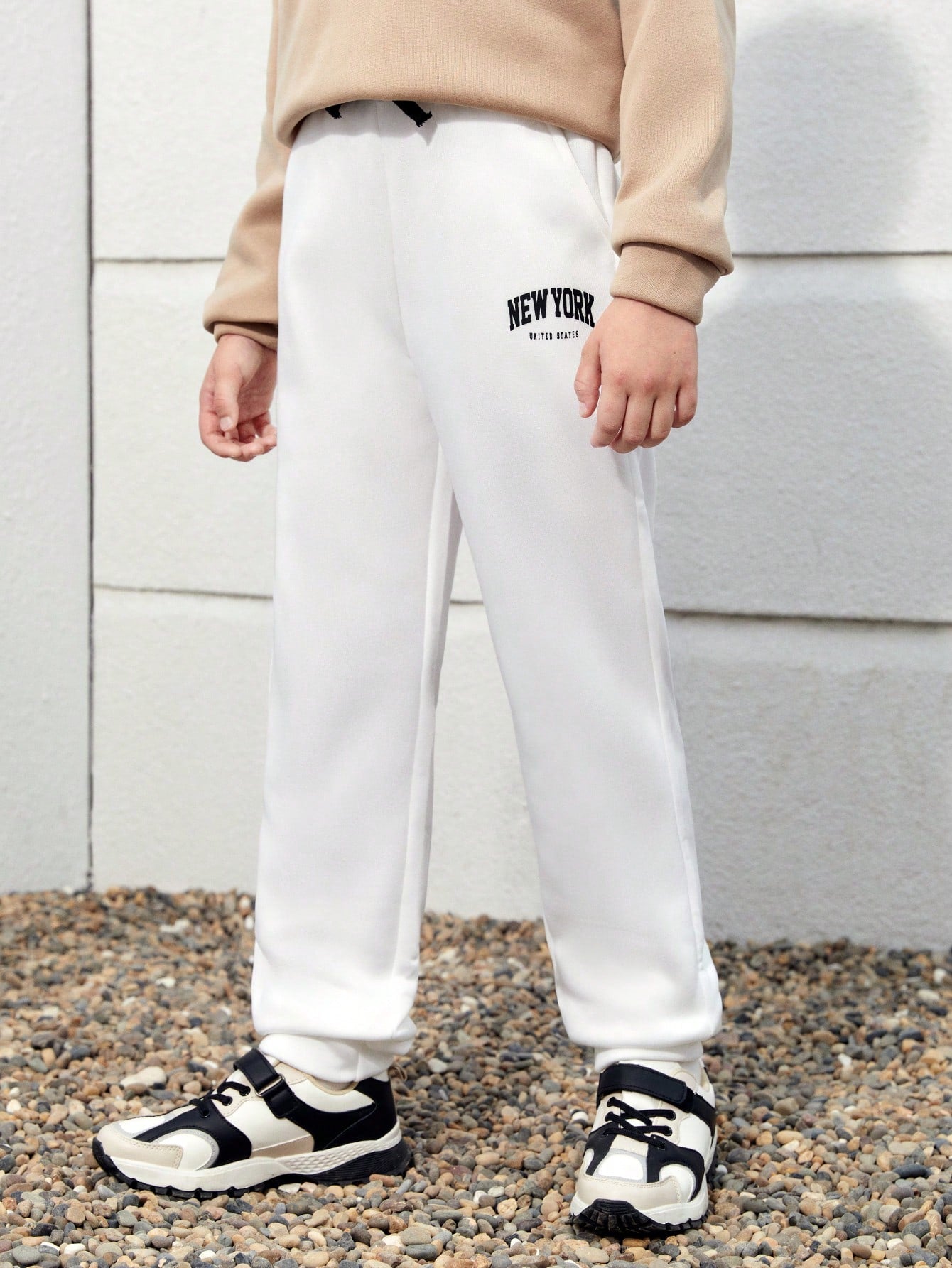 Tween Boy Elastic Waist Drawstring Letter Printed Casual Sweatpants With Side Pockets