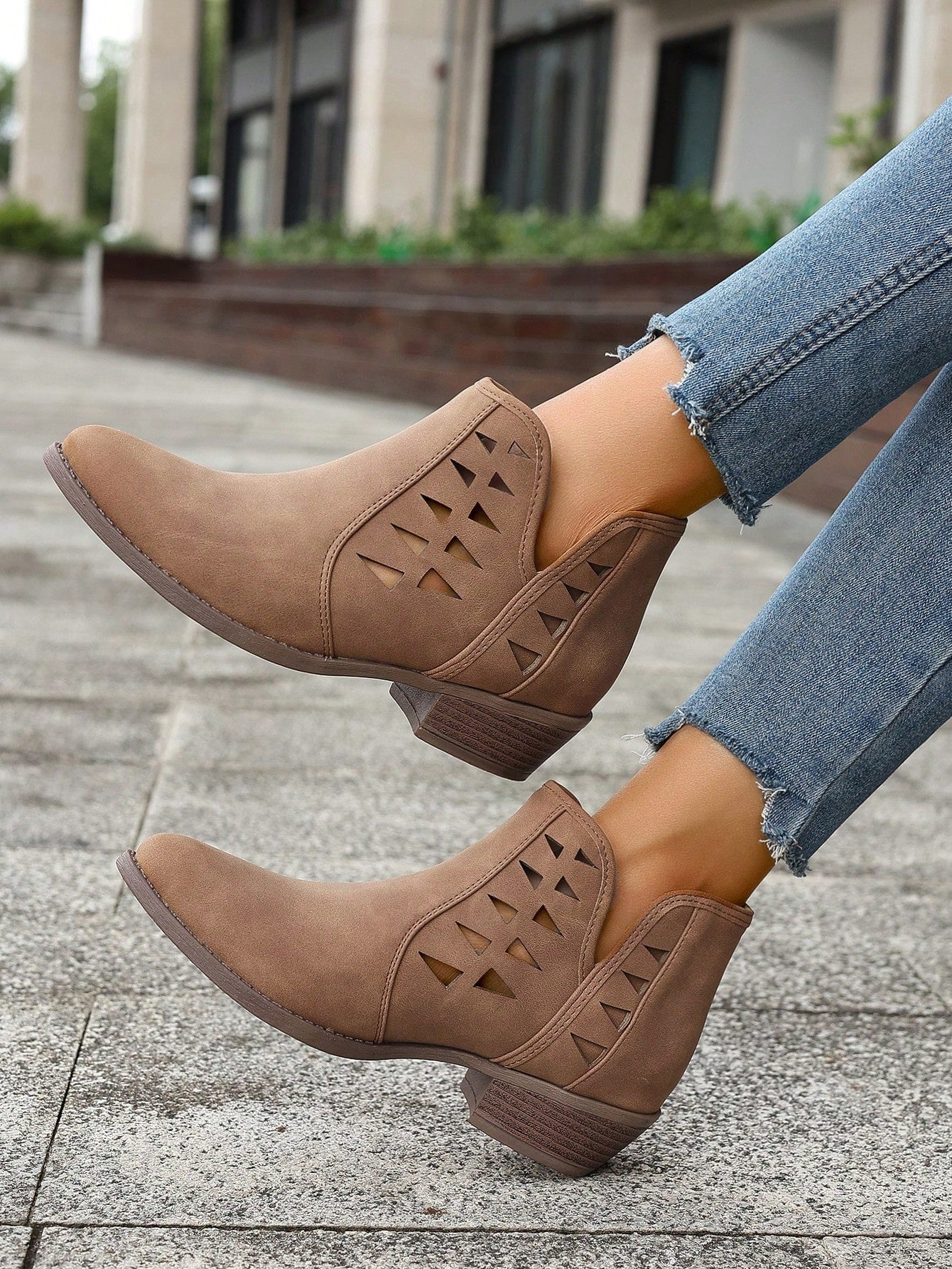 Hollow Out Chunky Heel Ankle Boots & Short Boots For Women, Daily & Holiday Outfits