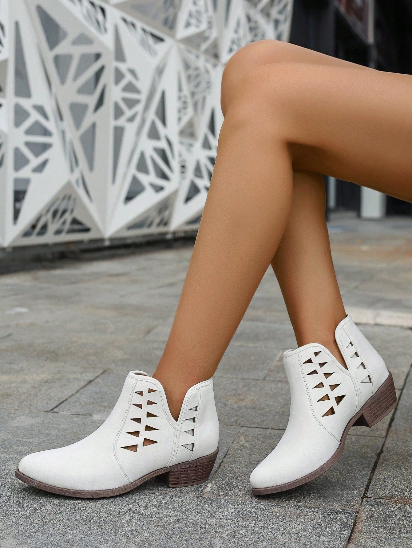 Hollow Out Chunky Heel Ankle Boots & Short Boots For Women, Daily & Holiday Outfits