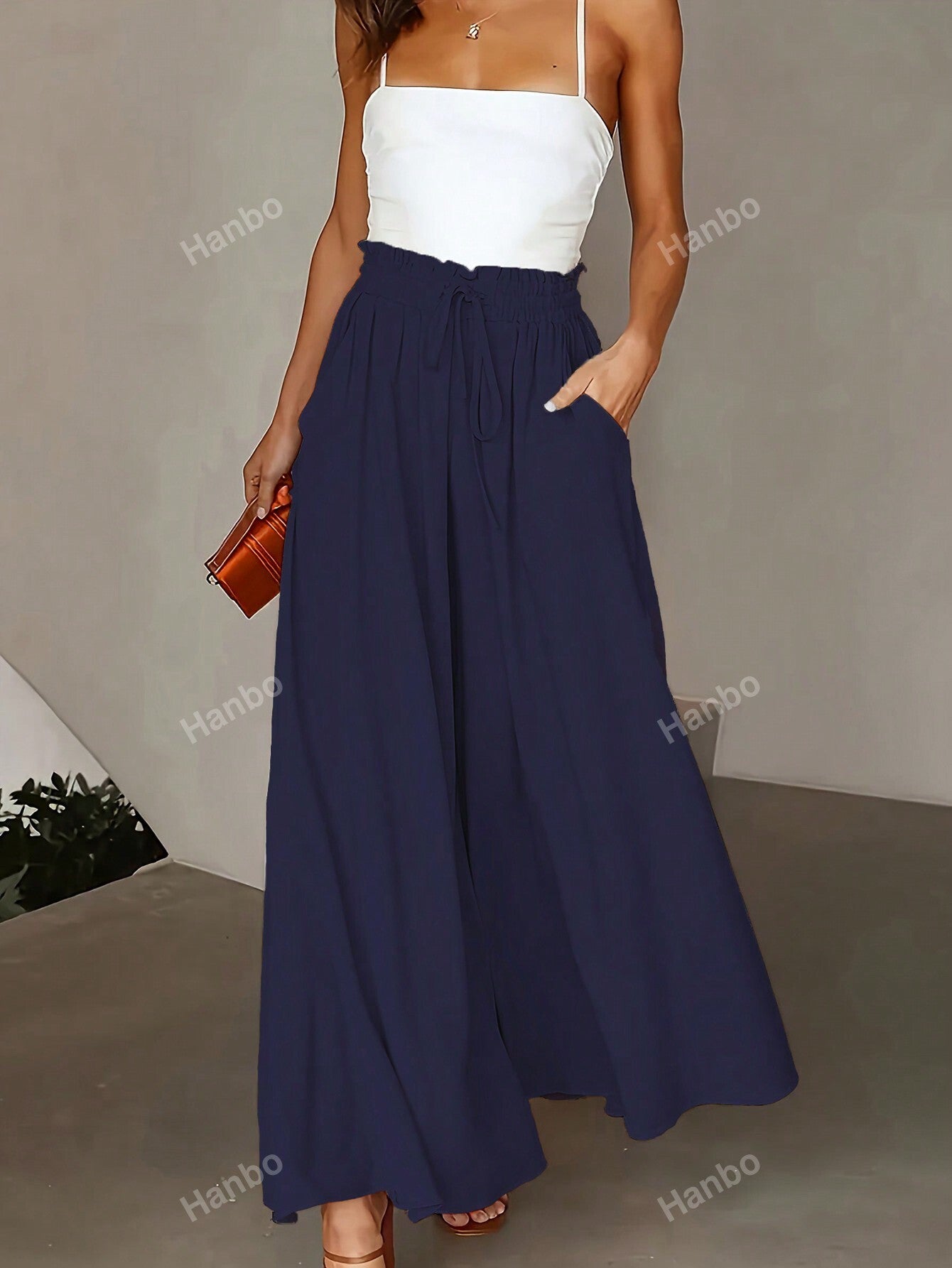 Paperbag Waist Slant Pocket Wide Leg Pants