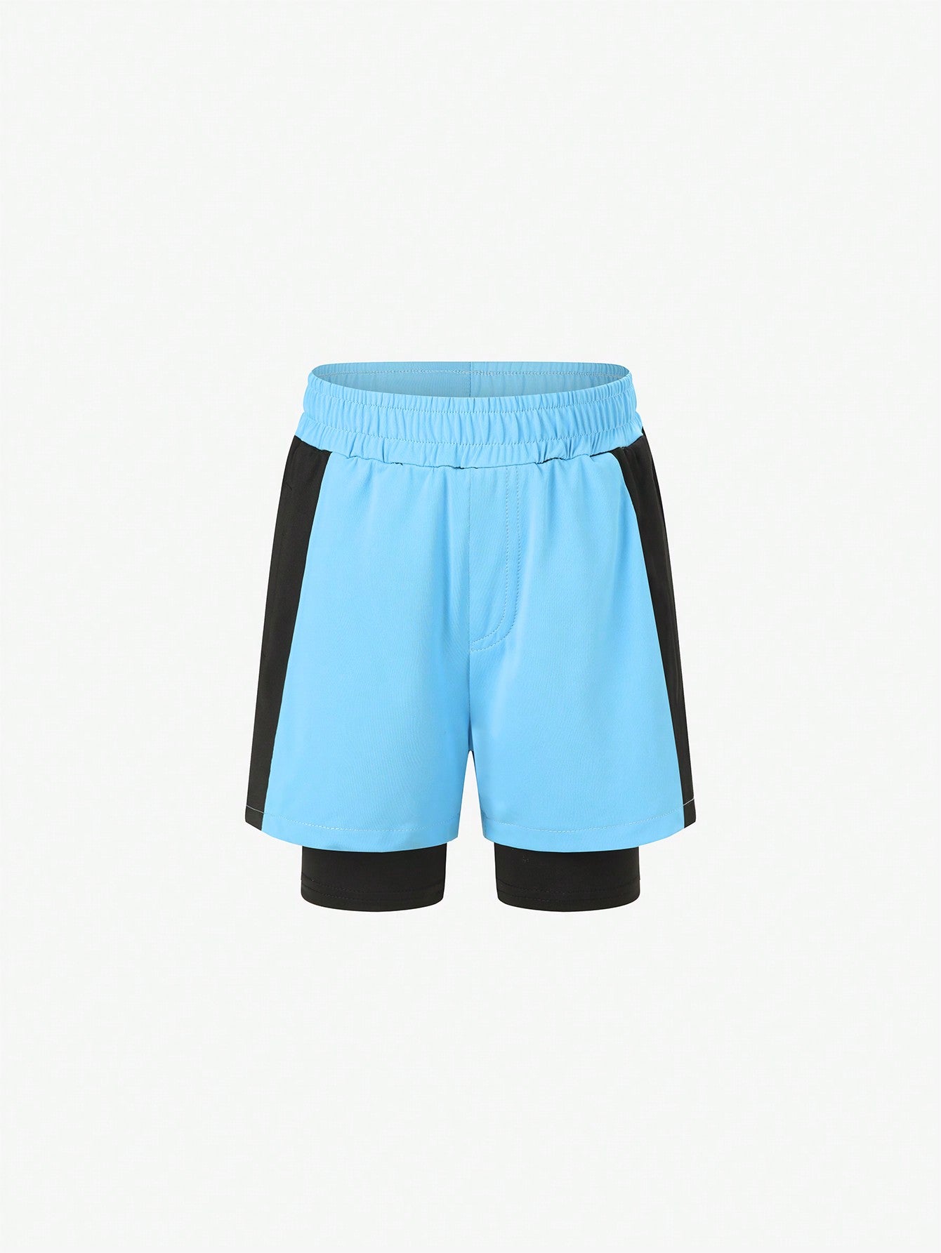 Young Boy' Summer Elastic Waist Shorts, Color Block Spliced Breathable Running Shorts (2 In 1 Style)