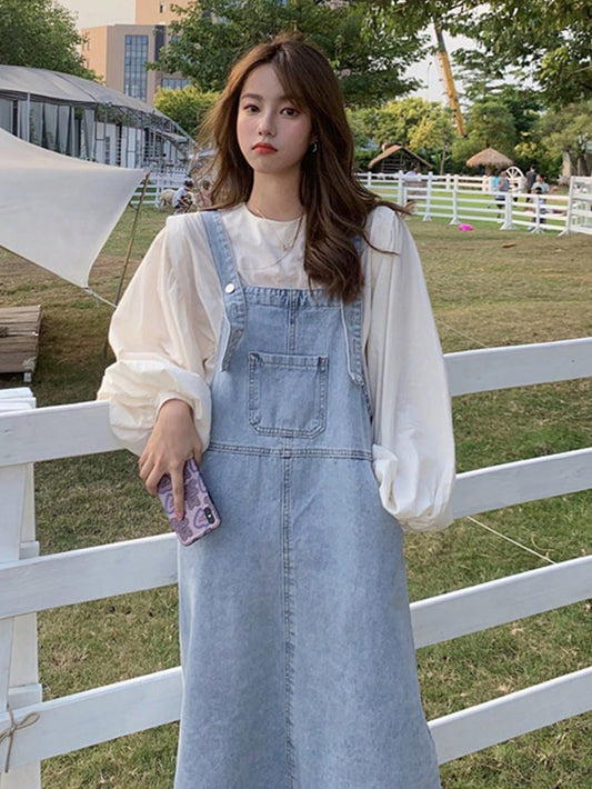 Pocket Front Denim Overall Dress Without Blouse