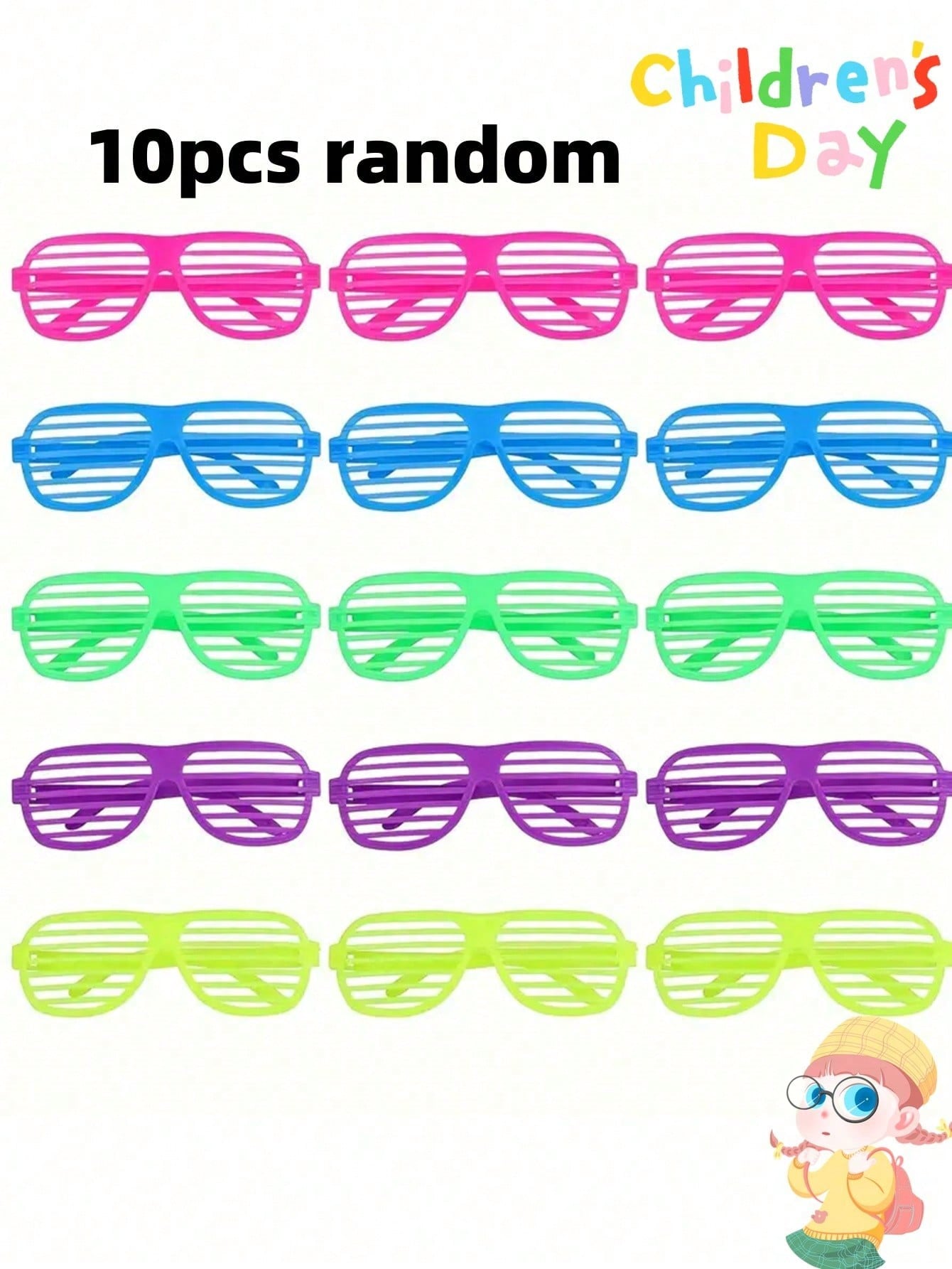 10pcs Neon Color Shutter Glasses 80's Party Slotted Kids Gift Adults Rock Pop Star Disco Dress-Up 90s Retro Party Supplies