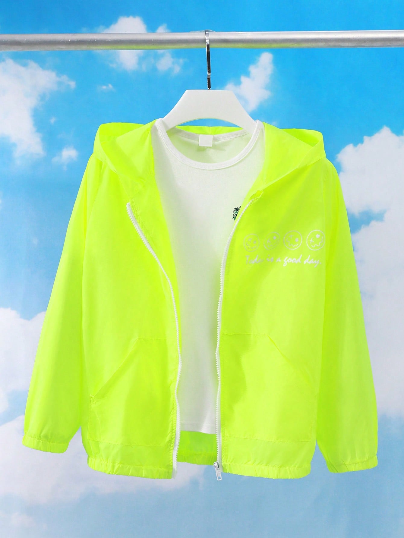 Tween Boy Fluorescent Green Sports & Outdoor Zipper Jacket With Colorful Printed Patterns