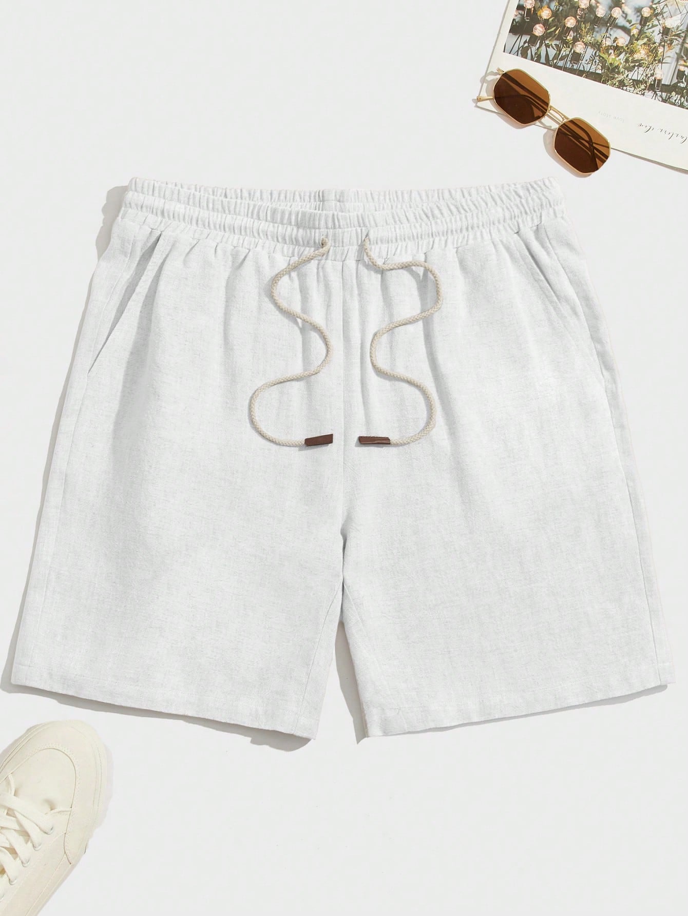 Men Summer Casual Plain Color Drawstring Waist Shorts