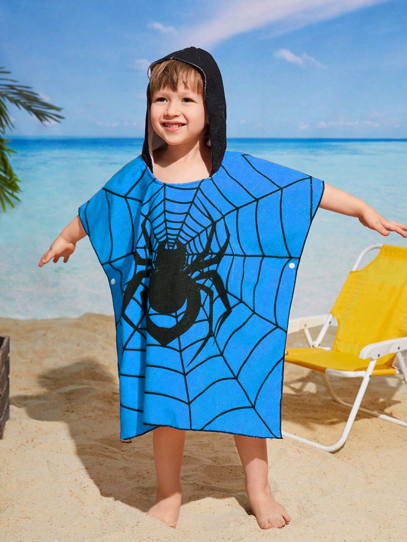 Young Boy Cartoon Printed Hooded Swim Cover-Up