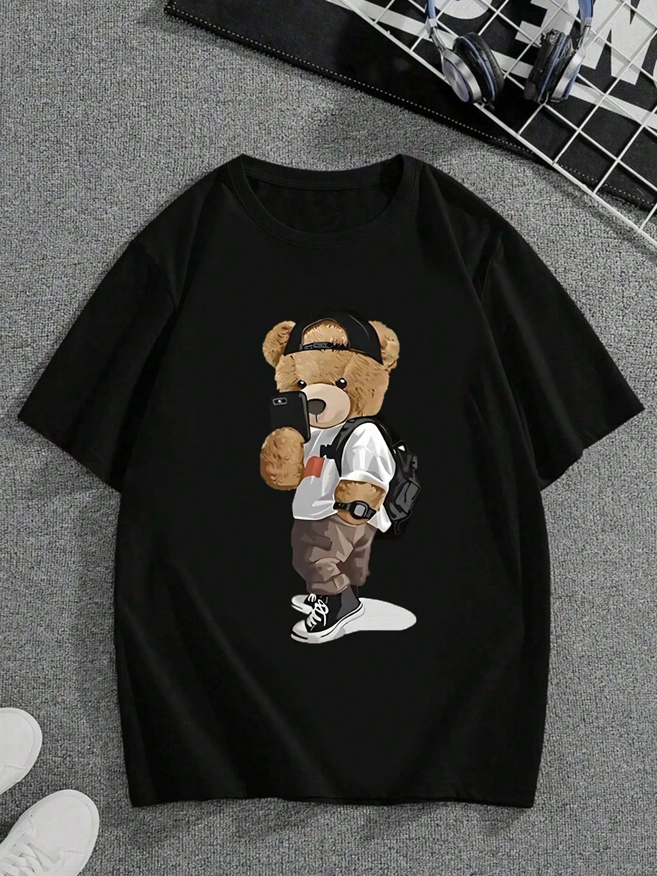 Tween Boy 2024 New Arrival Summer American Style Bear Printed Short-Sleeve T-Shirt