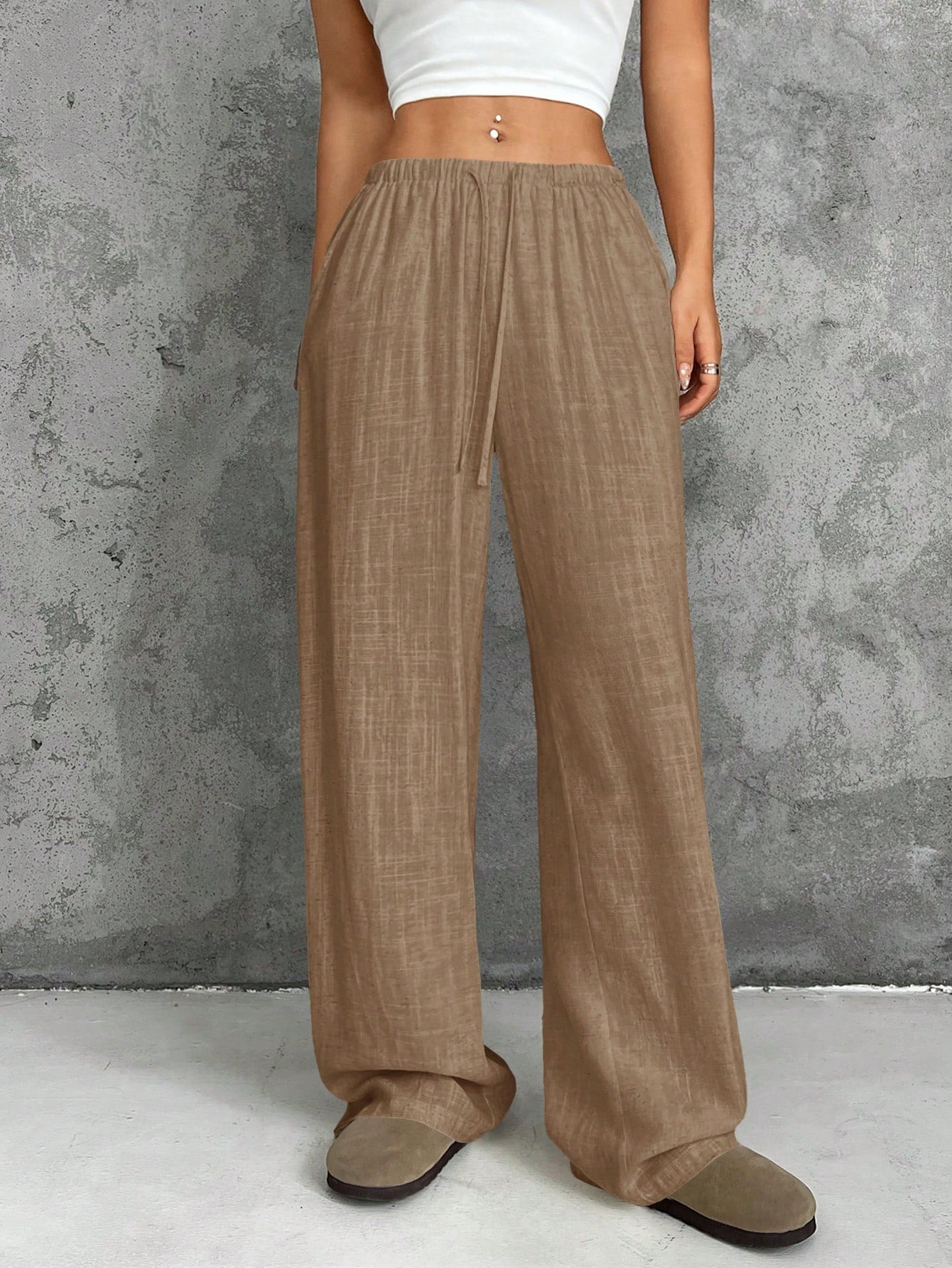 Black Woven Women's Straight-Leg Pants