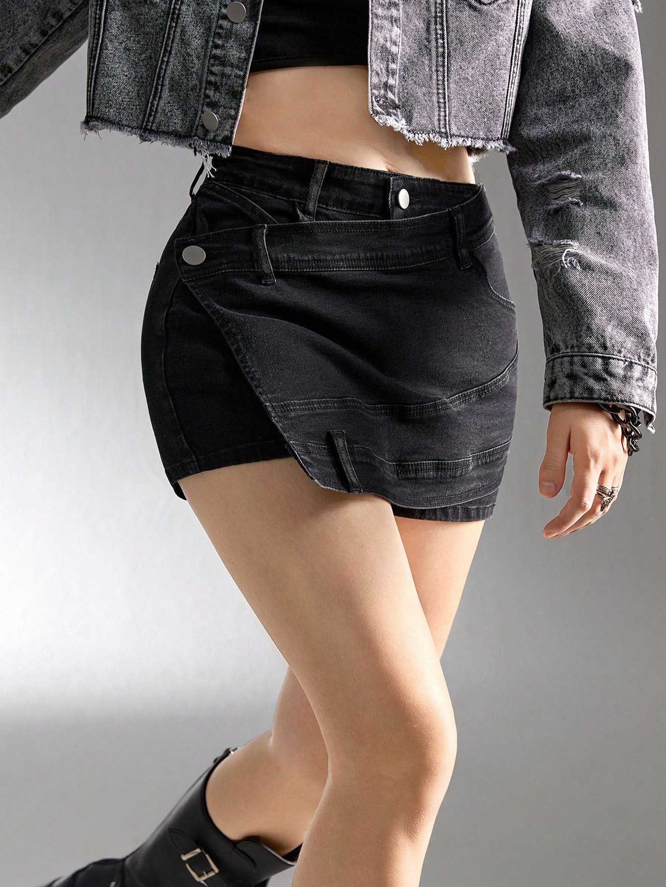 Teen Girl Y2K  Elastic Waist Flat Pockets Stretchy Denim Skorts, Grils Must-Have Spring Summer Daily Fashion Outfits